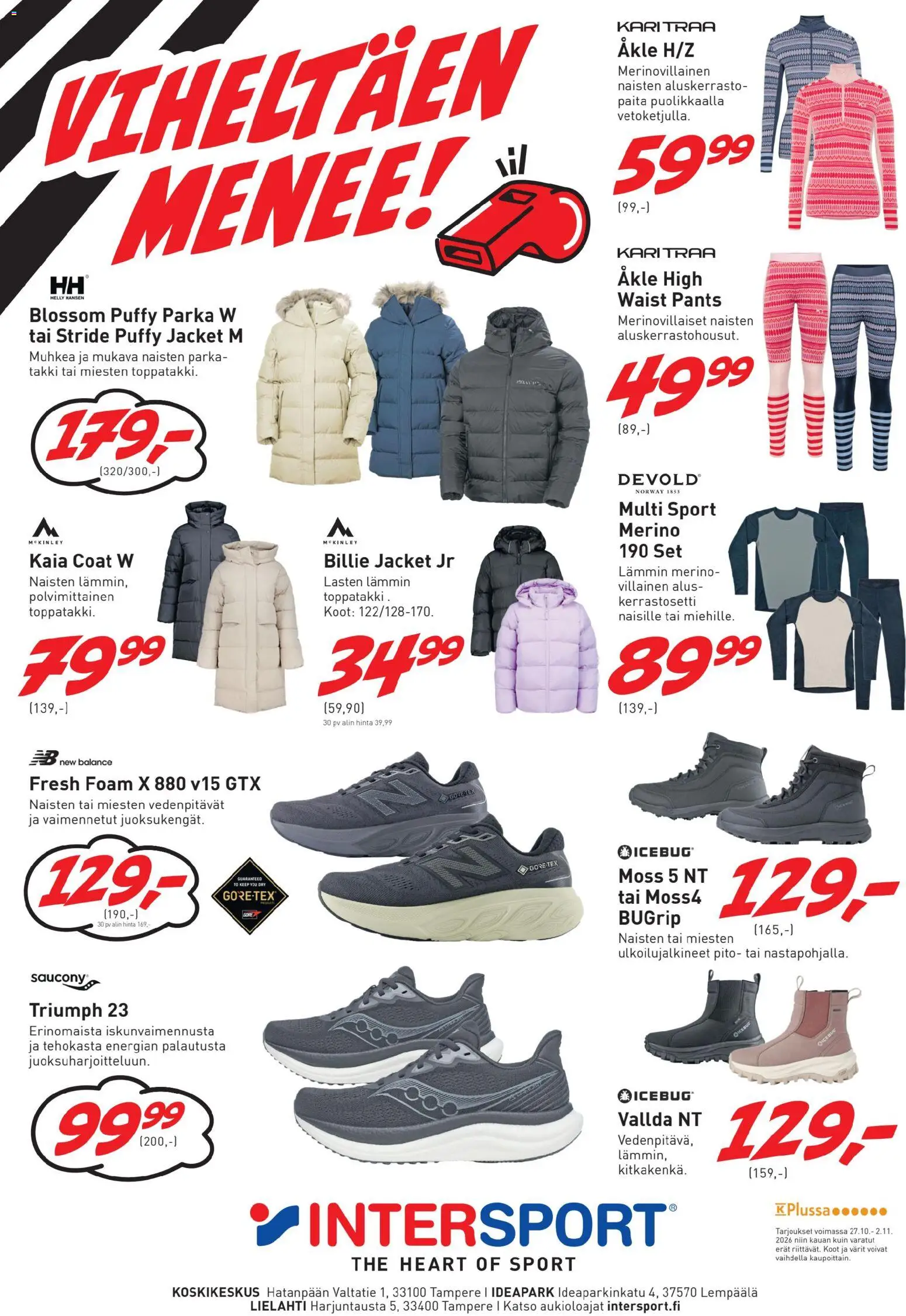 Intersport tarjoukset Tampere – voimassa 27/10/2026 alkaen | Sivu: 1 | Tuotteet: Paita, Takki, Toppatakki