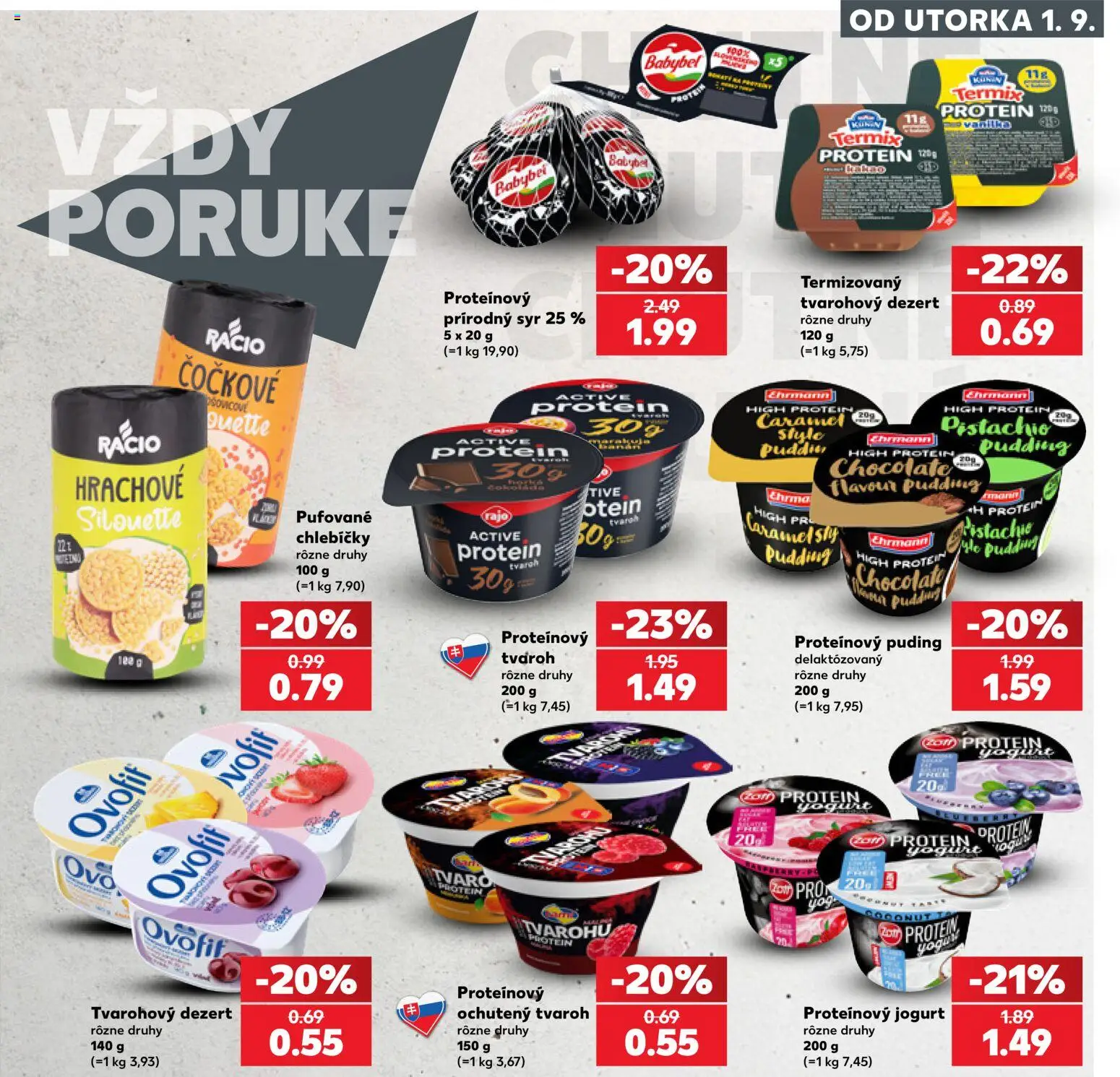 Kaufland SK akciós ujság - amely érvényes a következő dátumtól: 2026.09.01. | Oldal: 19 | Termékek: Puding, Termix, Protein