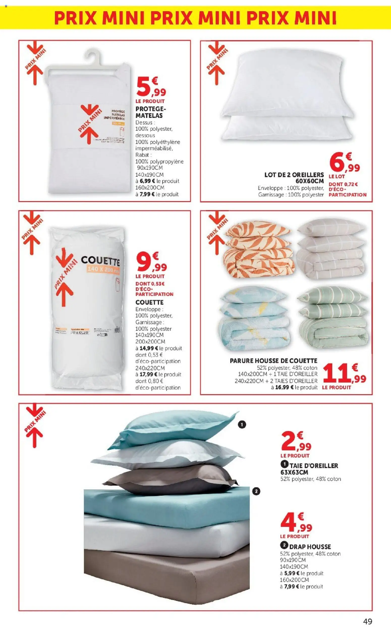 {H1} | Page: 49 | Produits: Taie d'oreiller, Coton, Oreillers, Drap housse