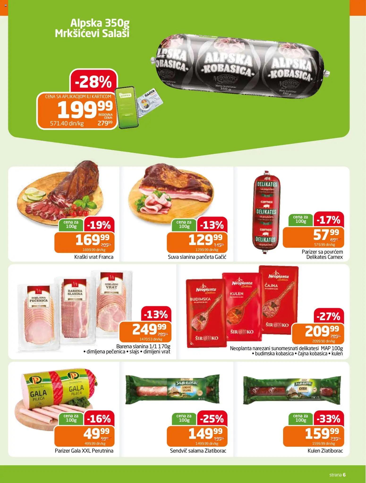 Gomex katalog - važi od 10.06.2026 | Strana: 6 | Proizvode: Panceta, Kulen, Kobasica, Dimljeni vrat