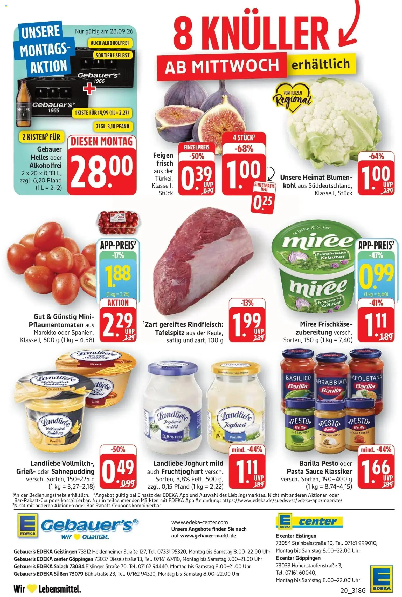 Edeka Prospekt Göppingen – gültig ab 28.09.2026 | Seite: 20 | Produkte: Grieß, Blumen, Landliebe joghurt, Rindfleisch