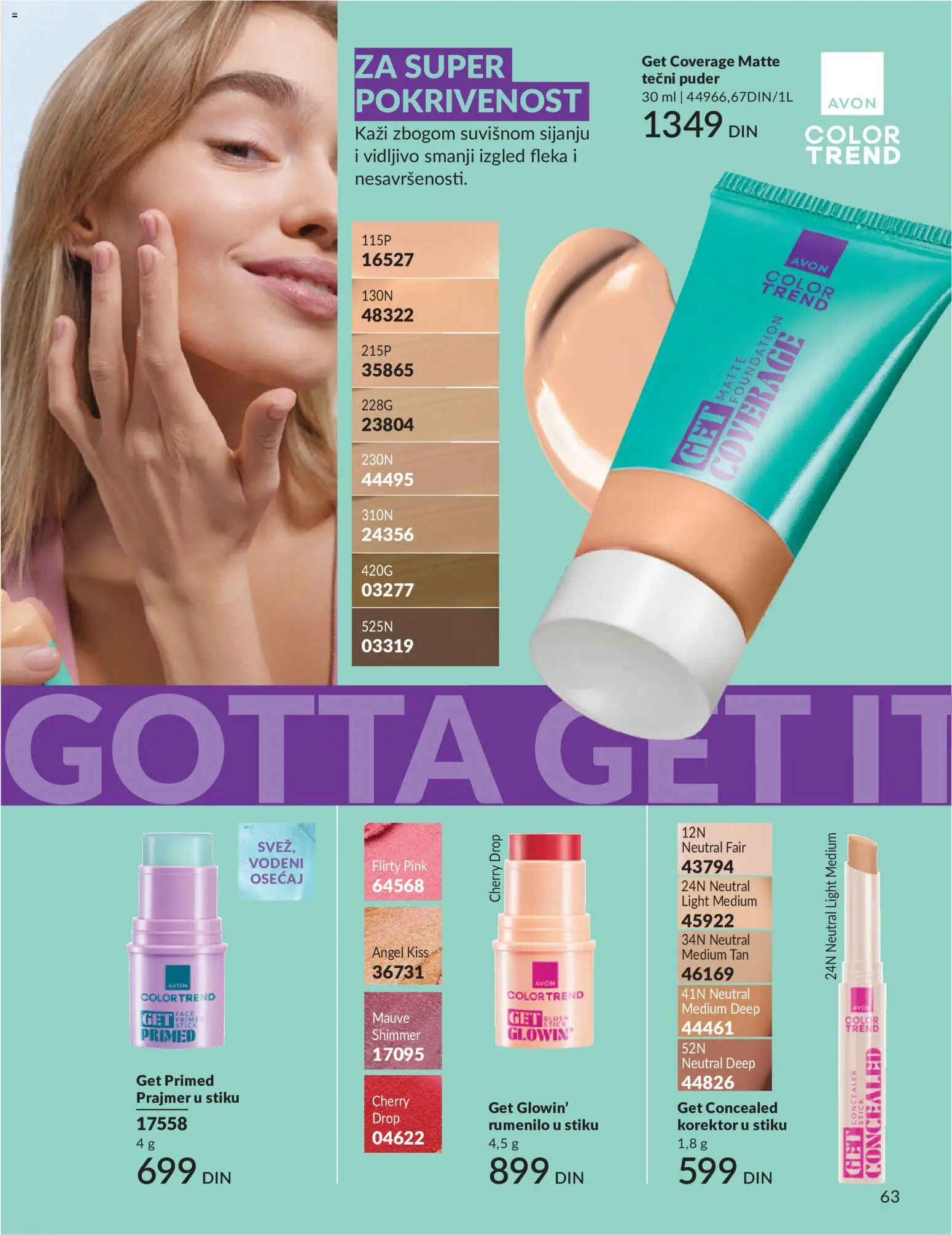 AVON katalog - važi od 01.08.2026 | Strana: 63 | Proizvode: Tečni puder, Korektor, Puder, Rumenilo
