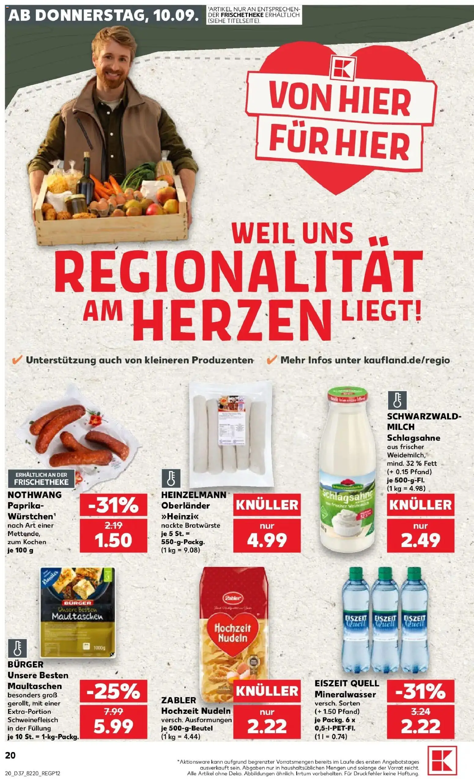 Prospekt Kaufland ab 10.09.2026 » Angebote Online zum Blättern | Seite: 20 | Produkte: Milch, Mineralwasser, Schweinefleisch, Nudeln