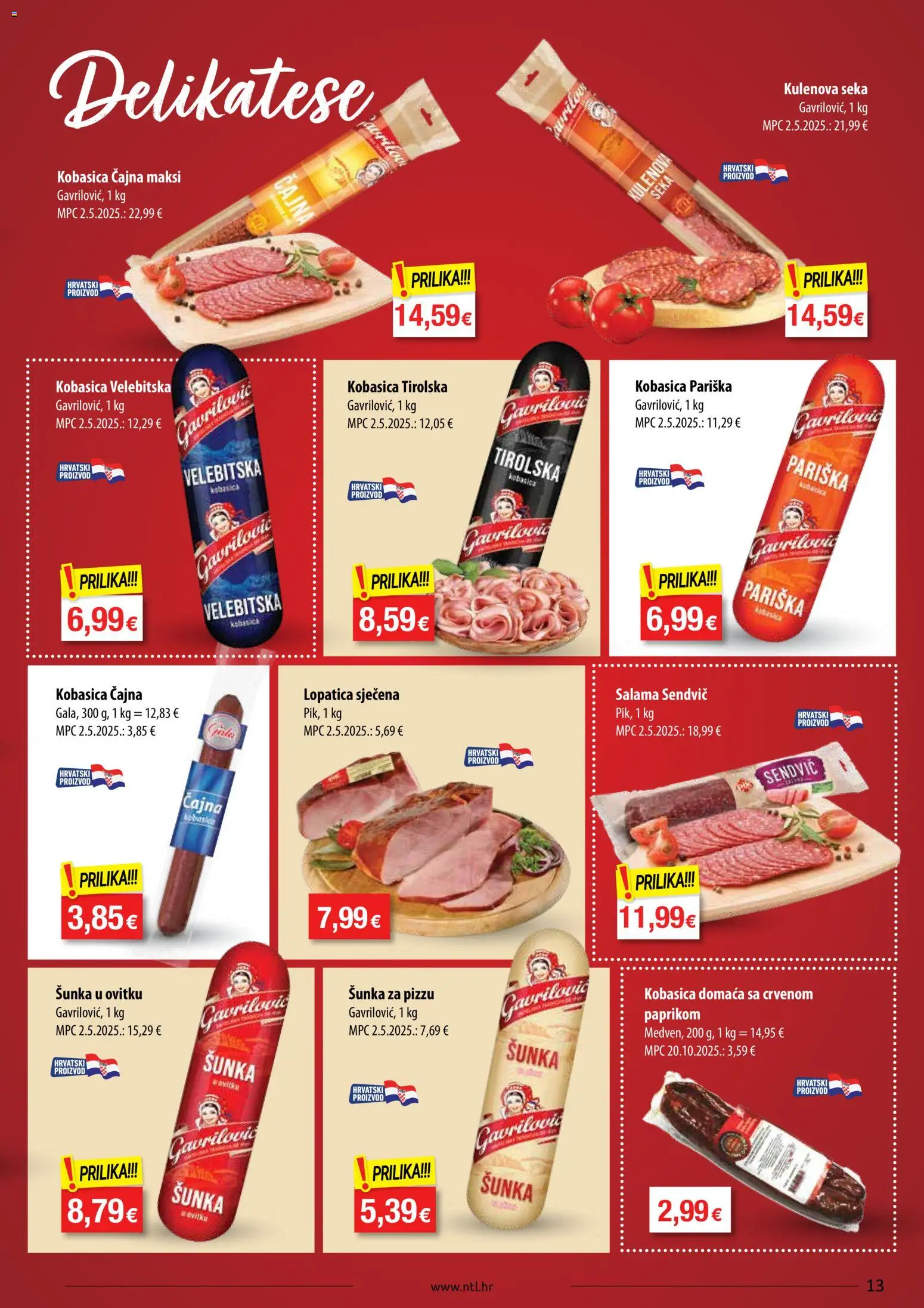NTL katalog | vrijedi od 24.06.2026 | Stranica: 13 | Proizvodi: Salama, Šunka, Kobasica, Lopatica