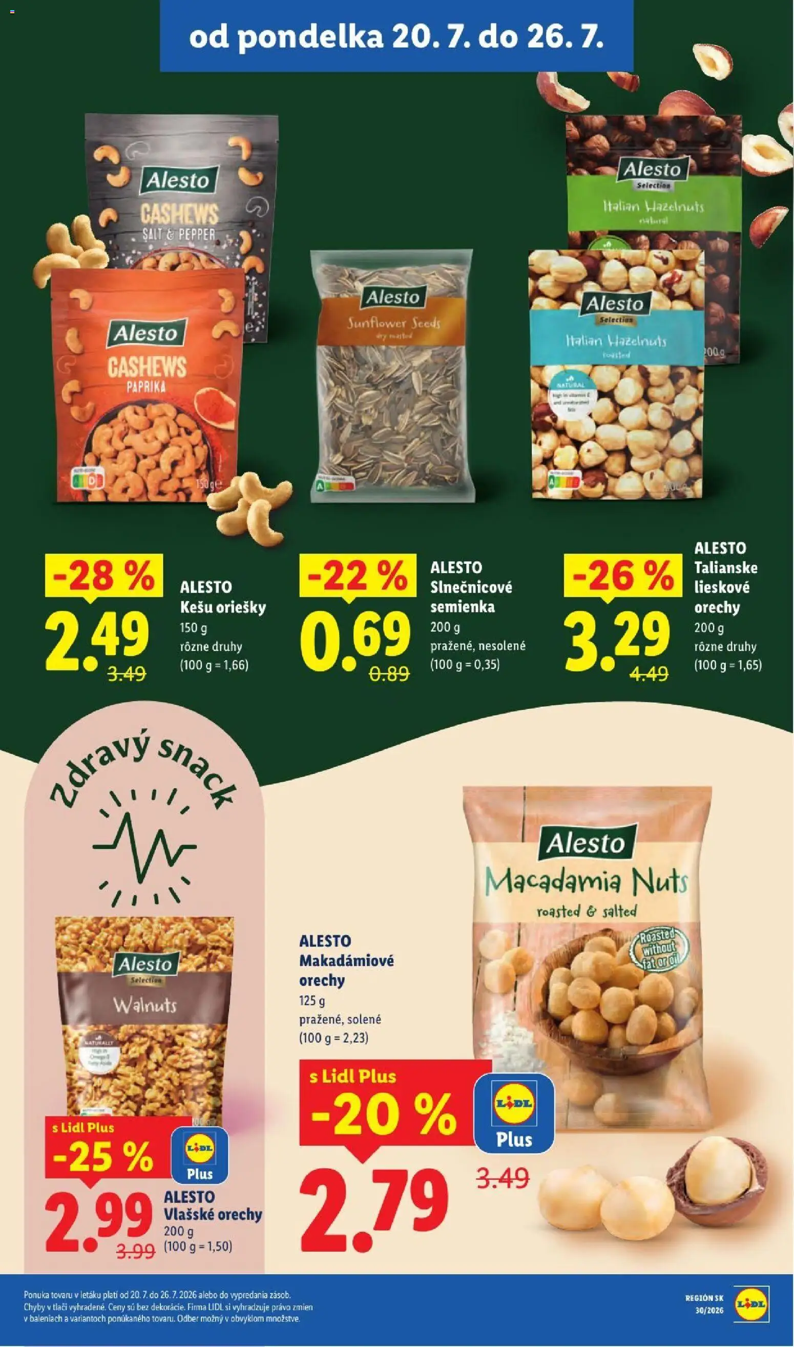 Nové Lidl akcie – leták je platný od 20.07.2026 | Strana: 19 | Produkty: Lieskové orechy, Slnečnicové semienka, Oriešky, Vlašské orechy