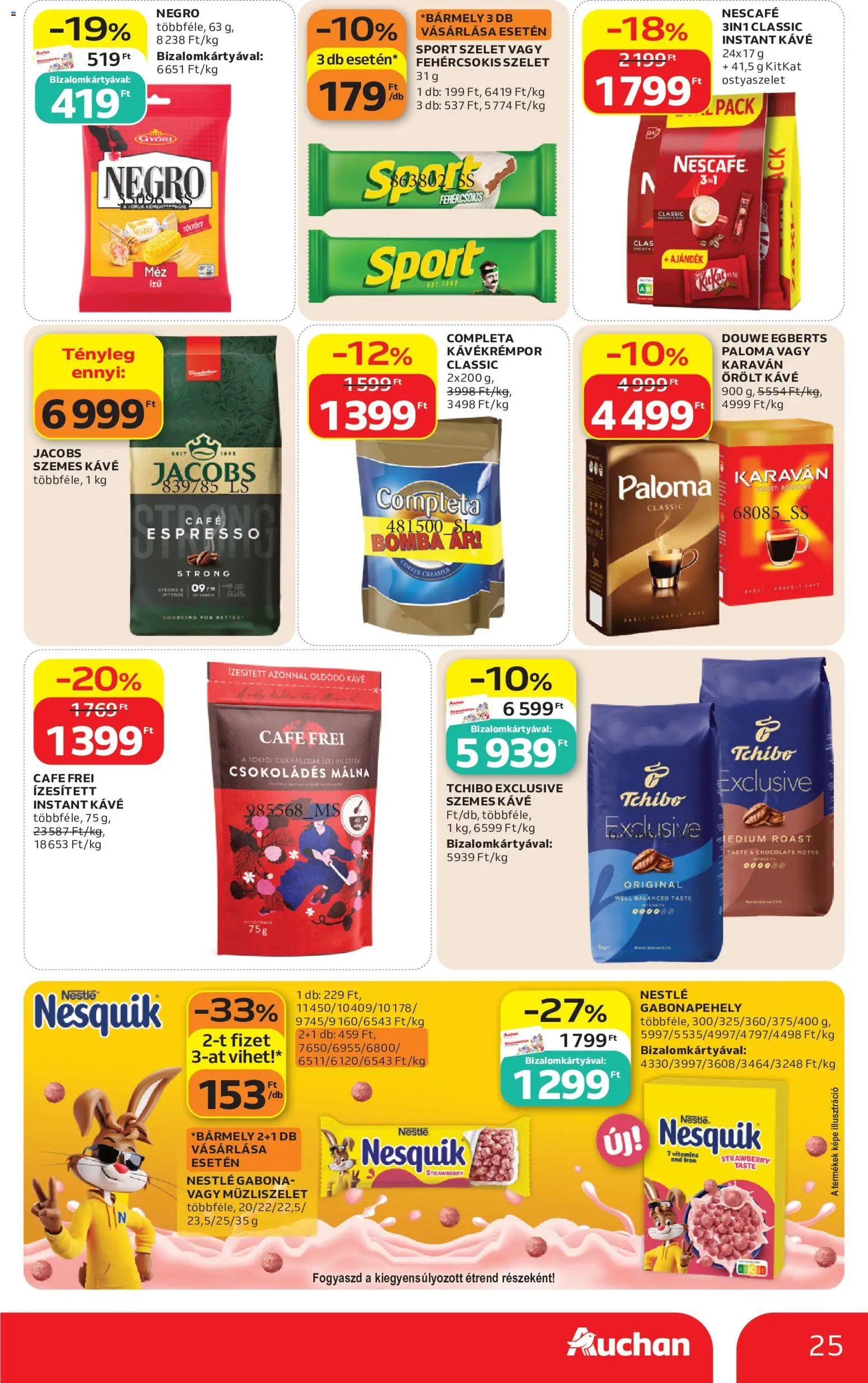 Auchan akciós ujság - amely érvényes a következő dátumtól: 2026.10.01. | Oldal: 25 | Termékek: Kávékrémpor, Cafe Frei, Müzliszelet, Instant kávé