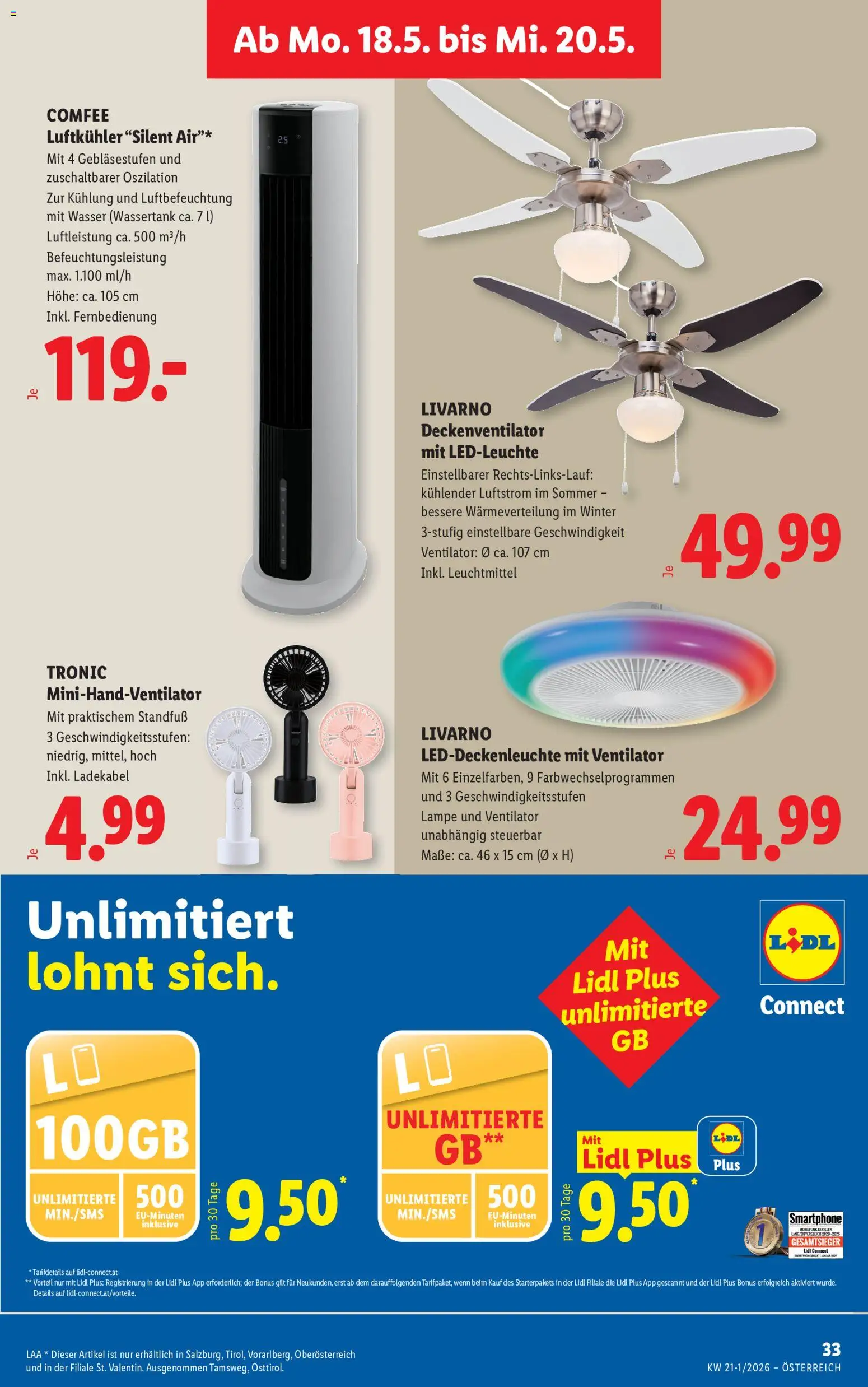 Lidl Flugblatt - Altenmarkt im Pongau, St. Johann im Pongau, Zell am See gültig ab 13.05.2026 | Seite: 38 | Produkte: Wasser, Smartphone, Ventilator, Lampe
