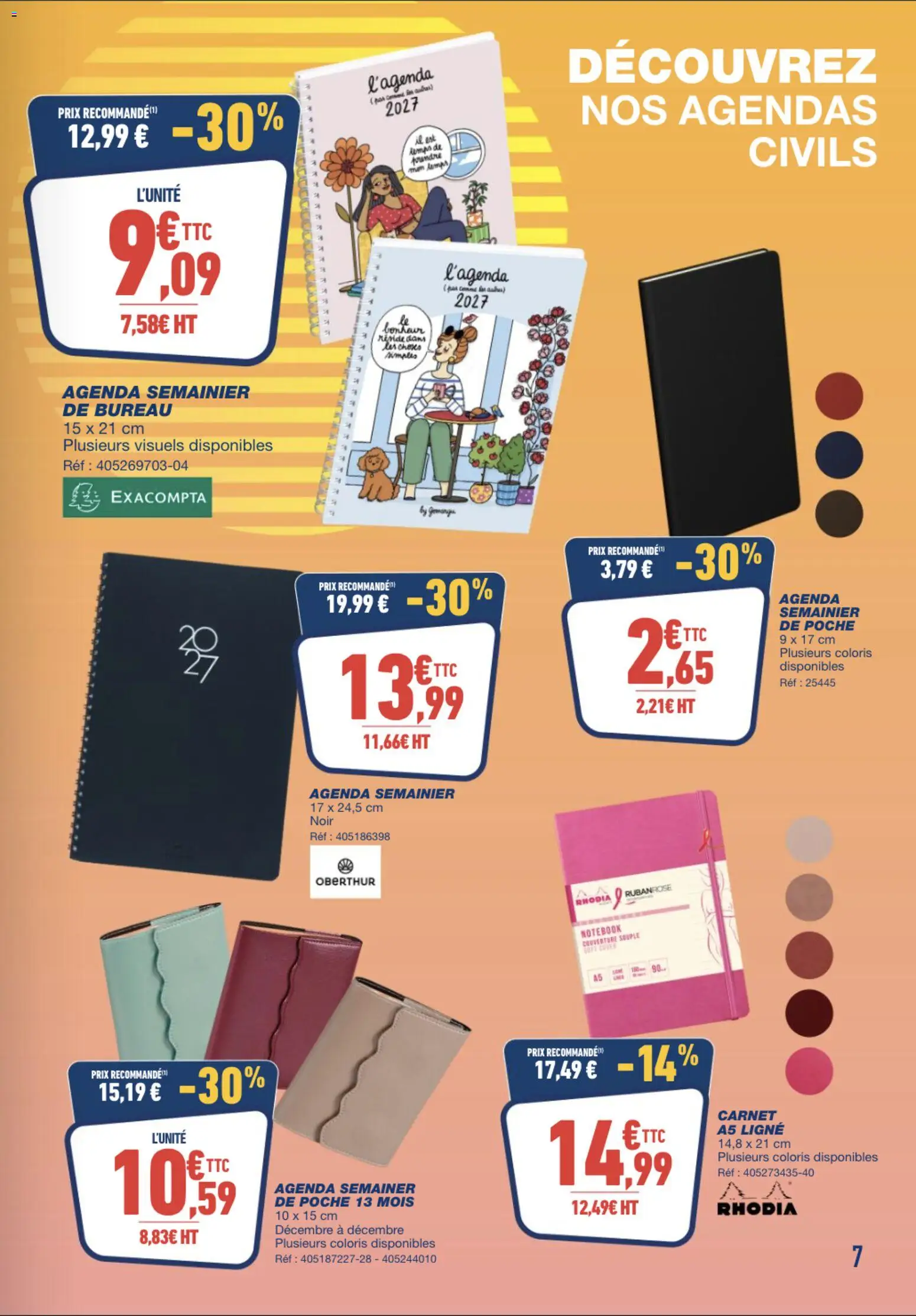 {H1} | Page: 7 | Produits: Bureau, Couverture, Agenda, Notebook