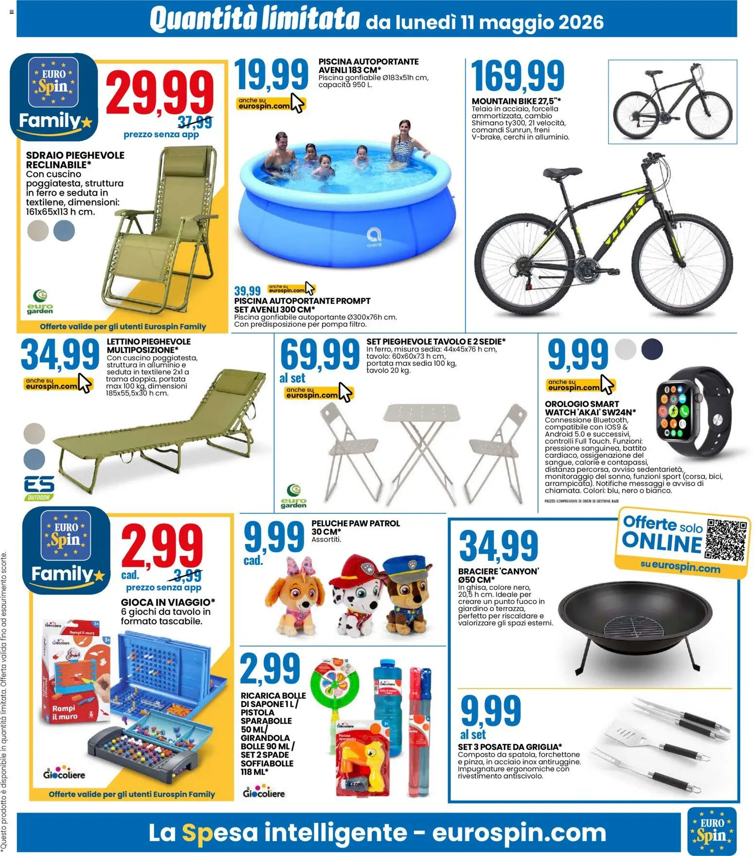 Volantino Eurospin del 11.05.2026 | Pagina: 11 | Prodotti: Peluche, Smart watch, Sdraio, Orologio