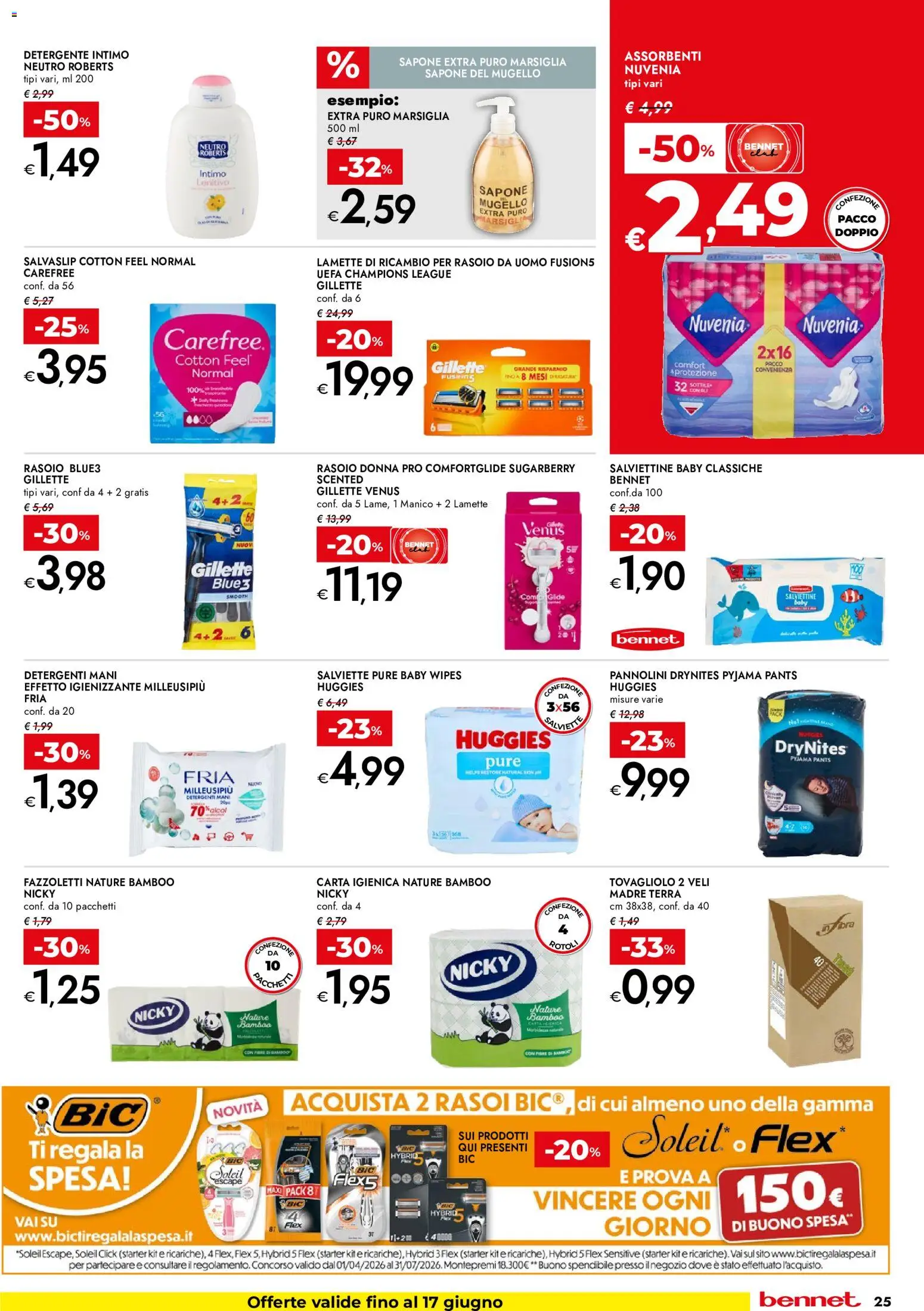 Volantino bennet del 04.06.2026 | Pagina: 25 | Prodotti: Pannolini, Sapone, Detergente, Fazzoletti
