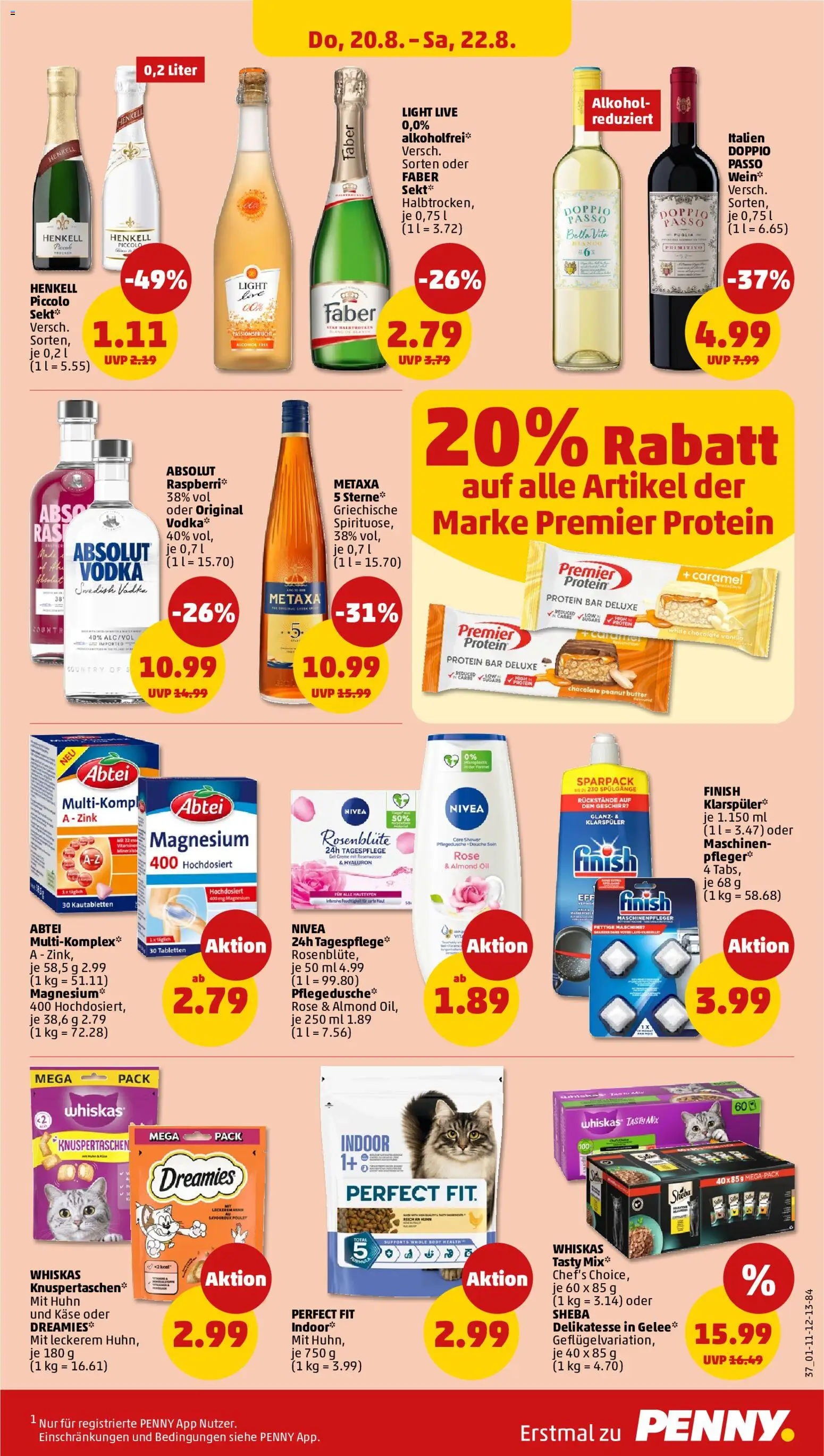 Penny Prospekt – gültig ab 17.08.2026 | Seite: 45 | Produkte: Alkohol, Doppio Passo, Vodka, Whiskas