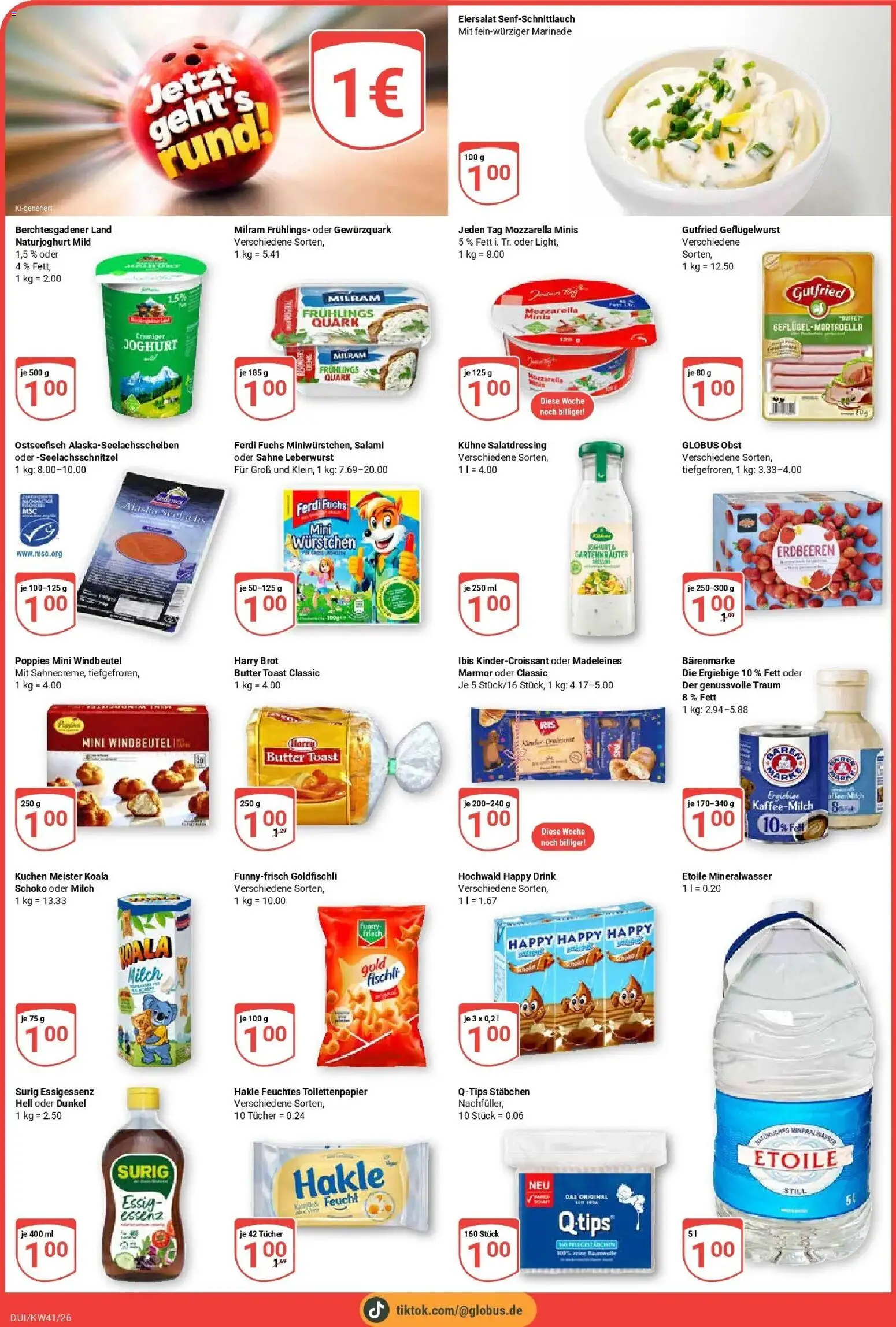 Globus Prospekt Duisburg (ab 05.10.2026) » Angebote online | Seite: 6 | Produkte: Milch, Mineralwasser, Madeleines, Salami
