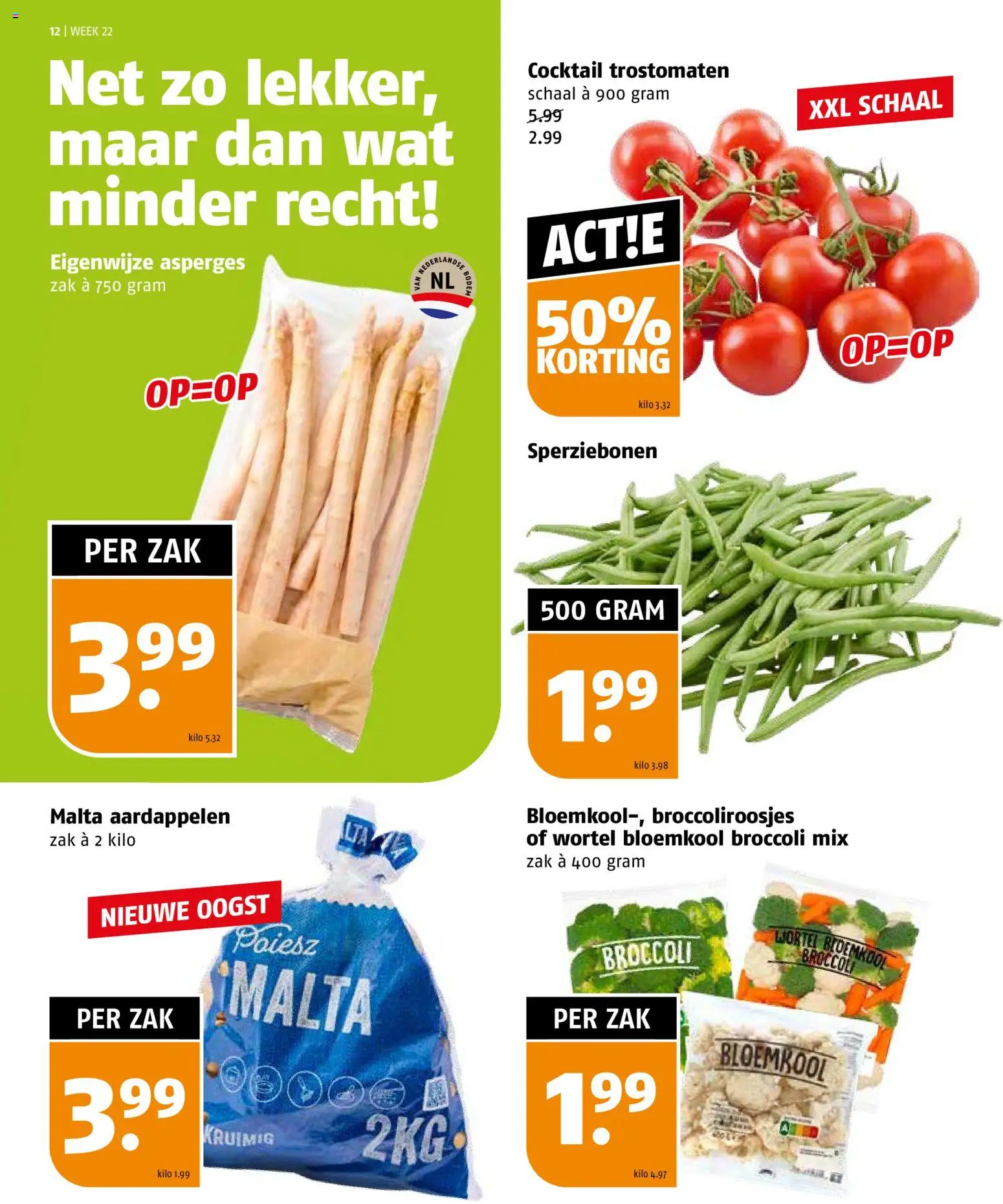 {H1} | Pagina: 12 | Producten: Bloemkool, Asperges, Schaal, Zak
