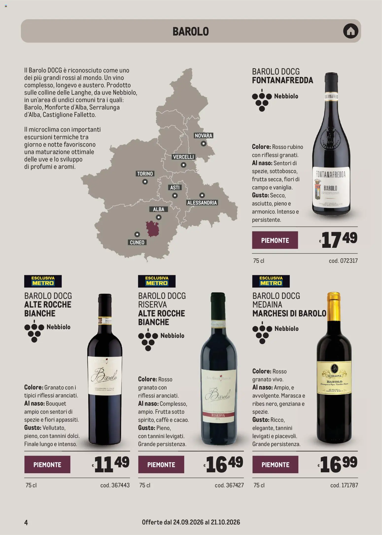 Volantino Metro del 24/09/2026 | Pagina: 4 | Prodotti: Spezie, Vino, Fiori, Profumi