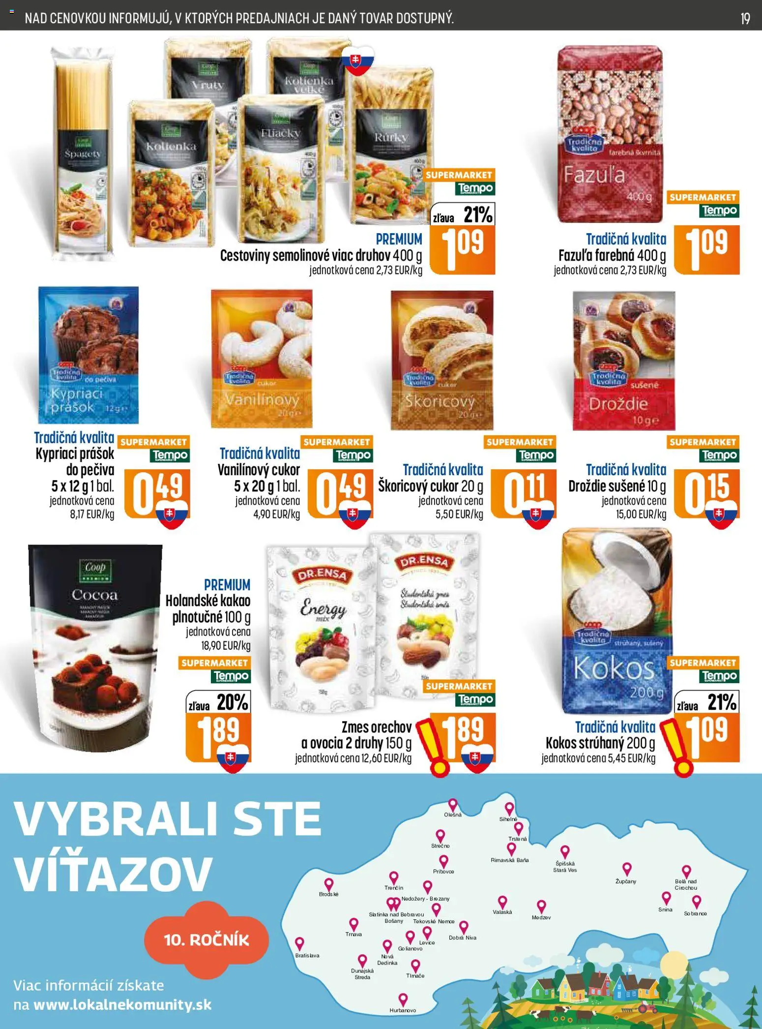 Nové COOP Jednota akcie – leták je platný od 23.07.2026 | Strana: 19 | Produkty: Cestoviny, Fazuľa, Cukor, Kakao