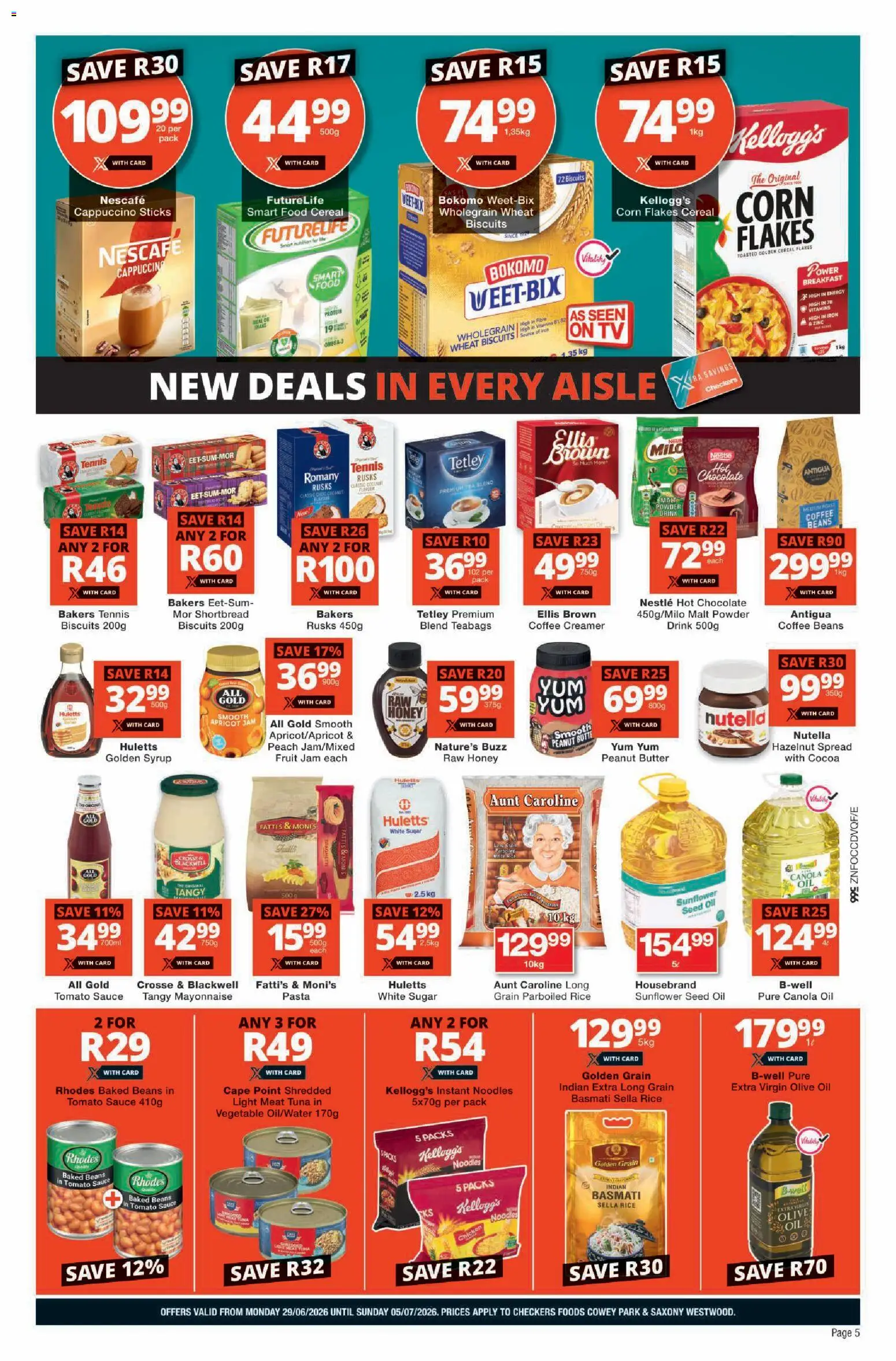 New Checkers catalogue – valid from 29/06/2026 | Page: 5 | Products: Chocolate, Powder, Noodles, Flakes