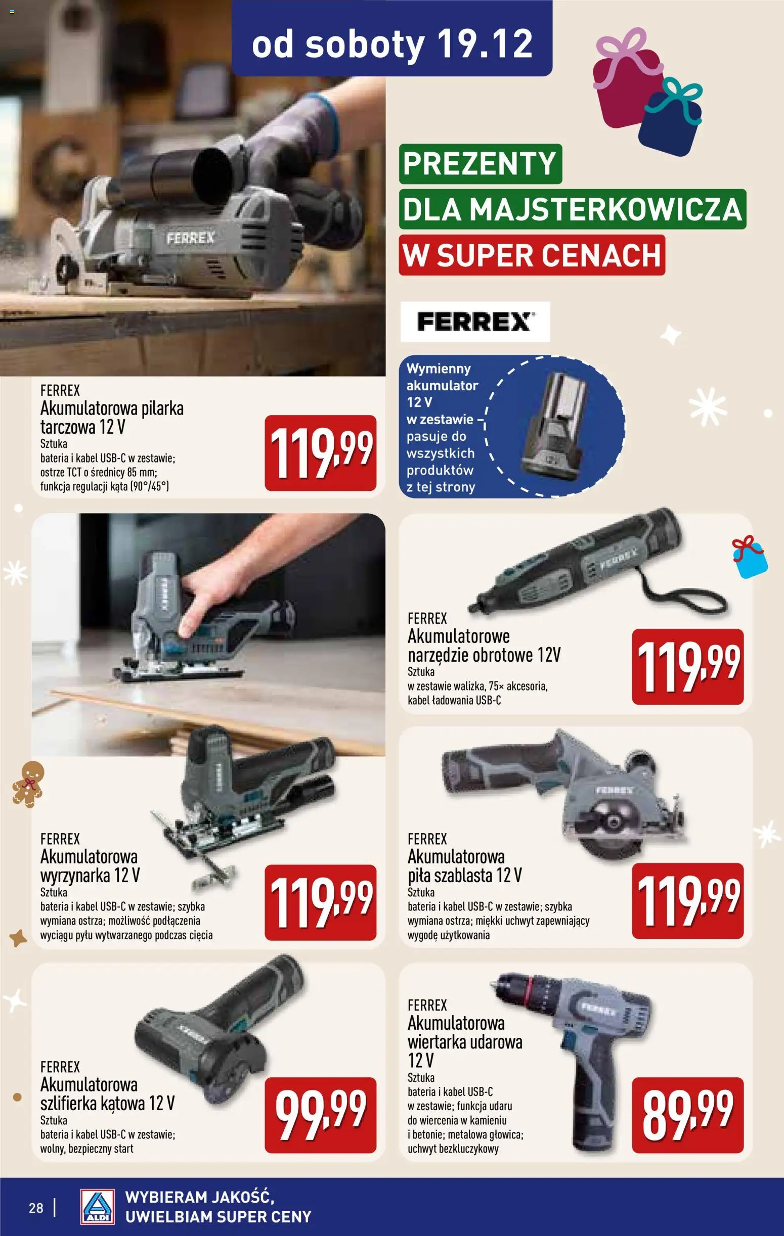 Aldi gazetka - Katalog prezentowy od 28.10.2026 | Strona: 28 | Produkty: Kabel, Wiertarka udarowa, Bateria, Szlifierka