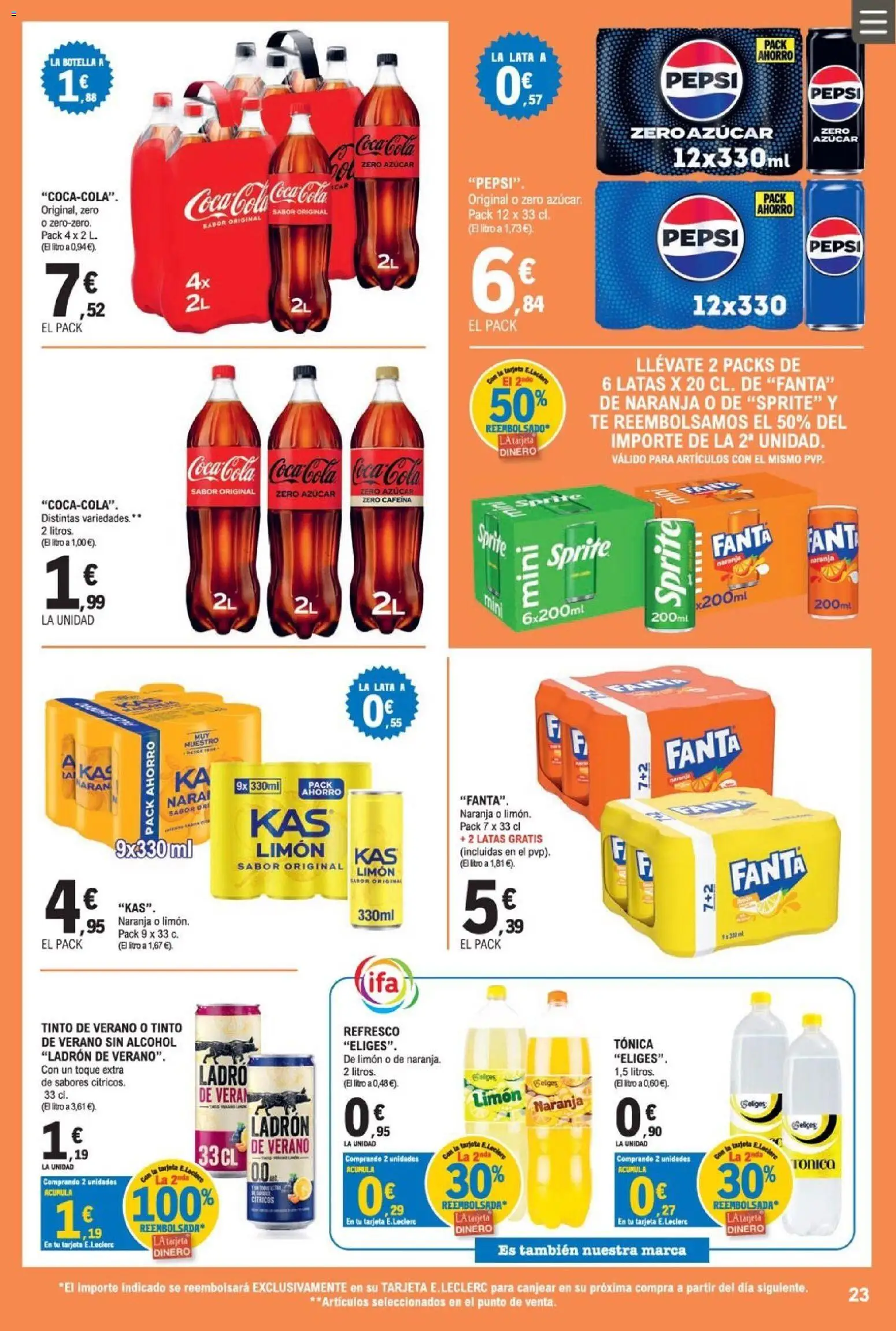 E.Leclerc Miranda de Ebro │ válido desde el 12/08/2026 | Página: 23 | Productos: Tónica, Fanta, Té, Alcohol