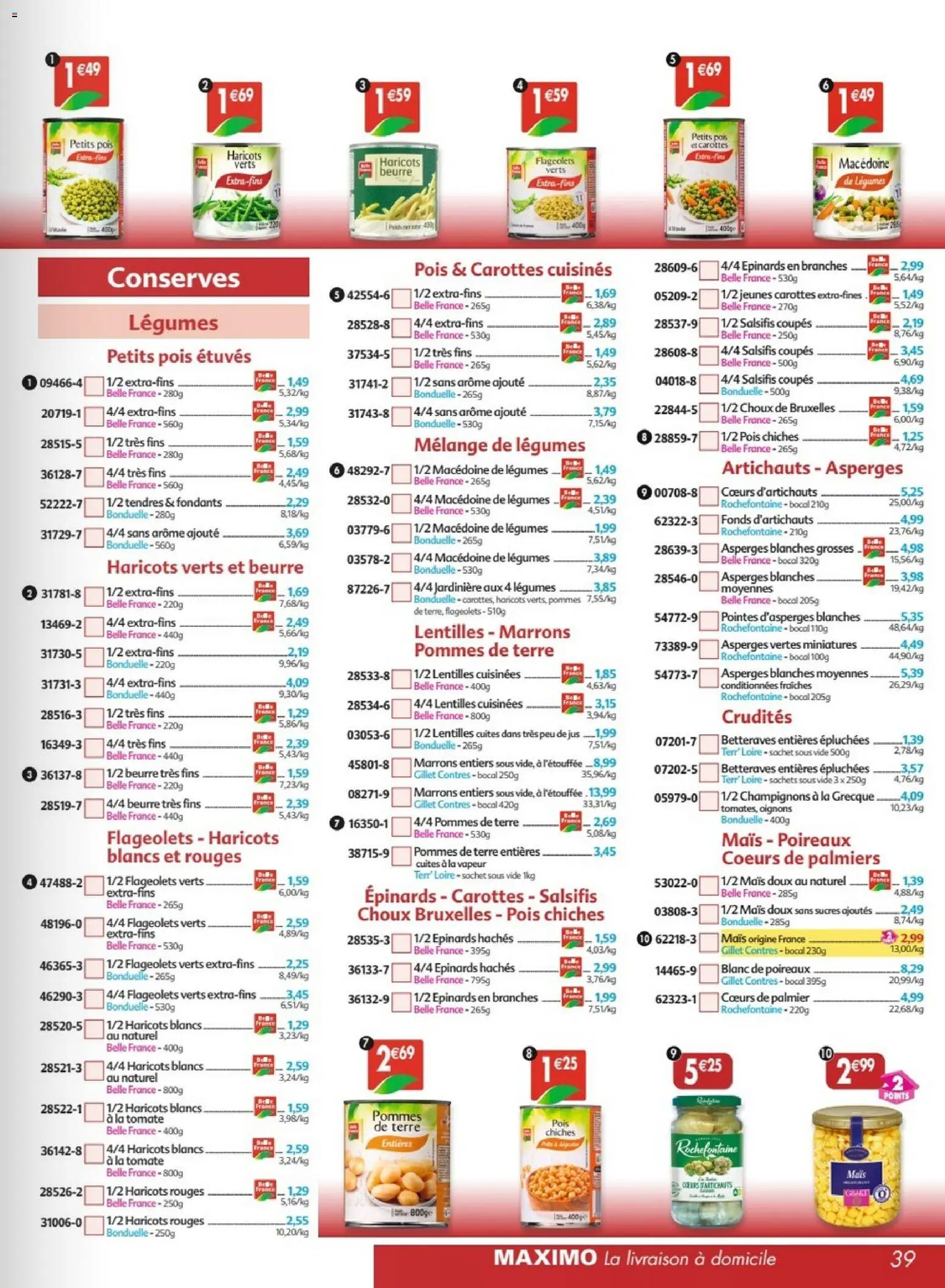 {H1} | Page: 39 | Produits: Haricots verts, Haricots rouges, Oignons, Pommes de terre