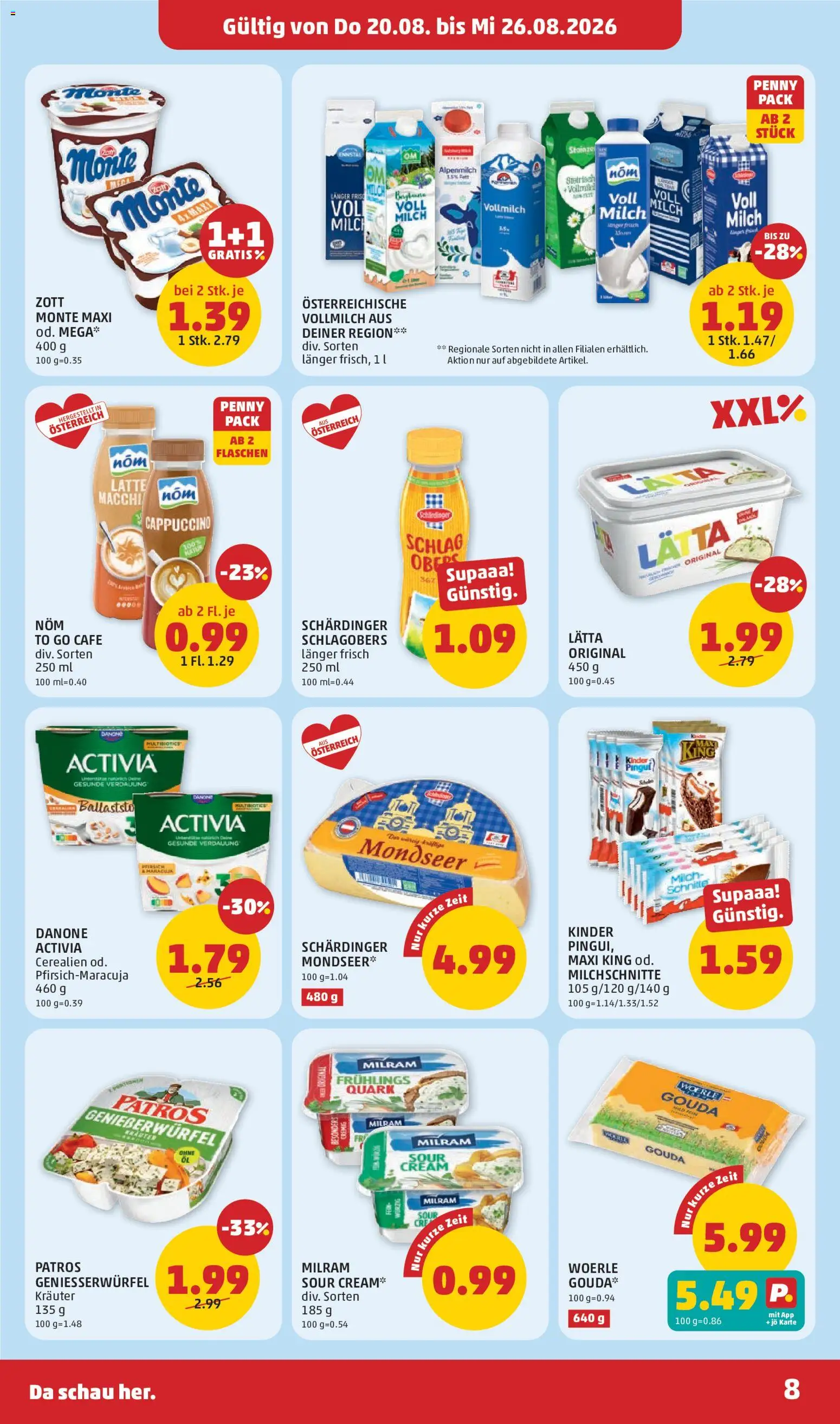 Penny Markt Flugblatt gültig ab 20.08.2026 | Seite: 8 | Produkte: Vollmilch, Milch