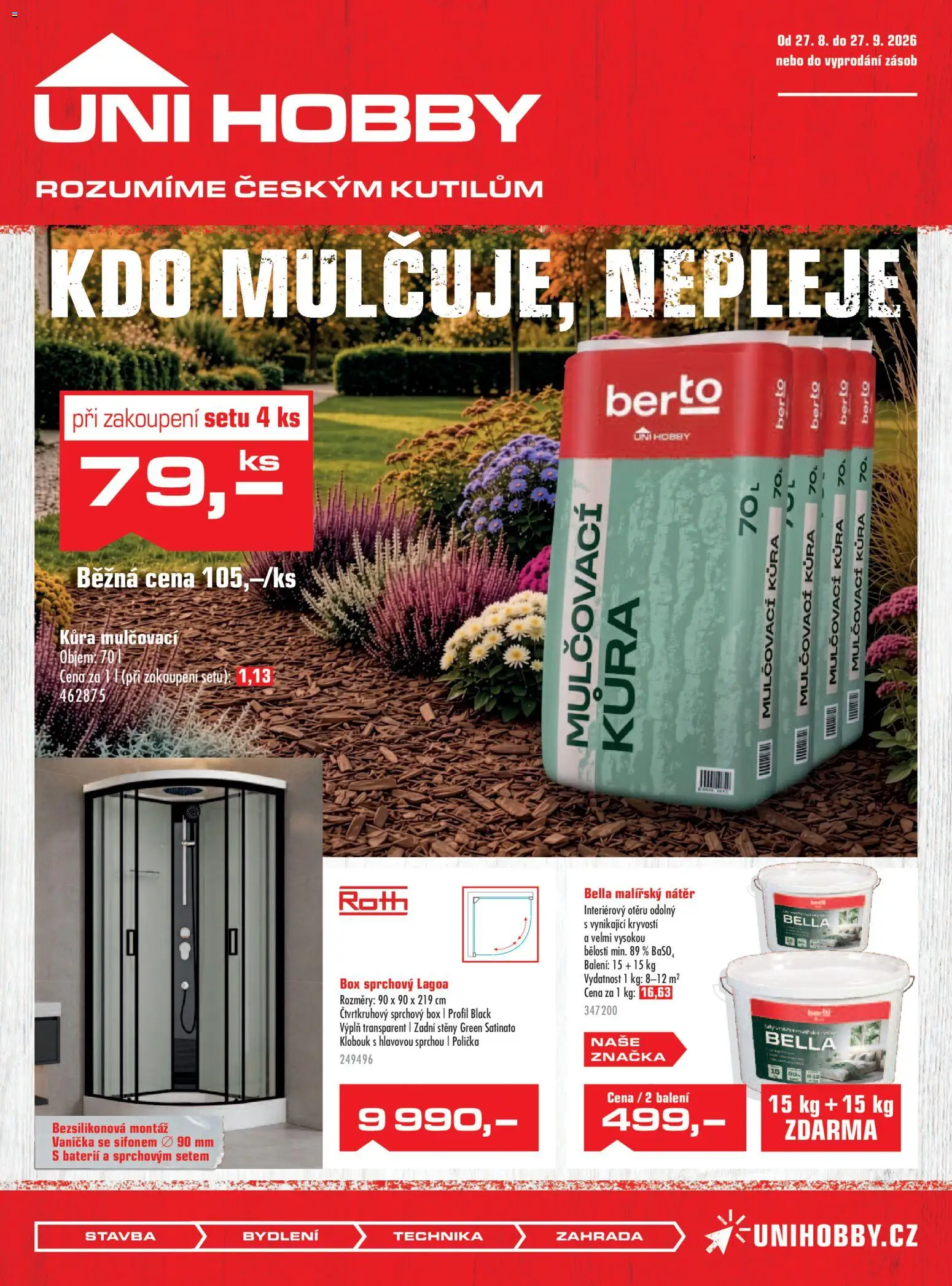Uni Hobby leták od 27.08.2026 | Strana: 1 | Produkty: Polička, Zahrada, Klobouk, Mulčovací kůra