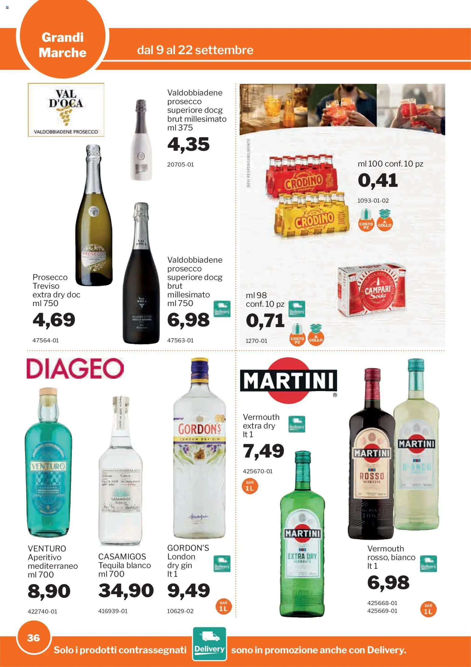 Volantino Sogegross del 09/09/2026 | Pagina: 36 | Prodotti: Campari, Gin, Prosecco, Collo
