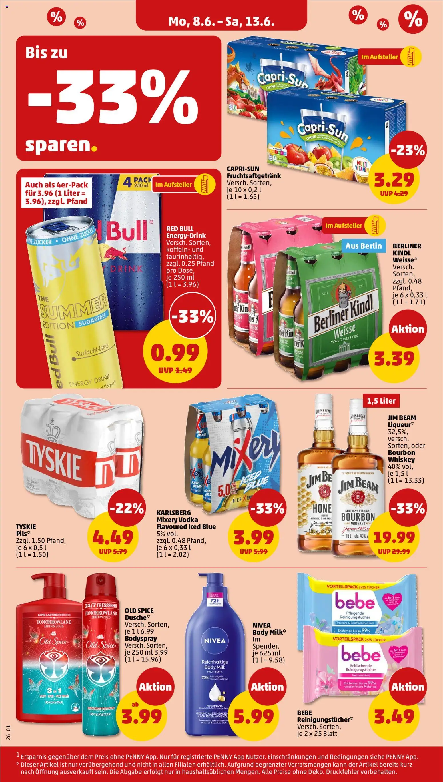 Penny Prospekt – gültig ab 08.06.2026 | Seite: 28 | Produkte: Energy, Zucker, Body Milk, Mixery