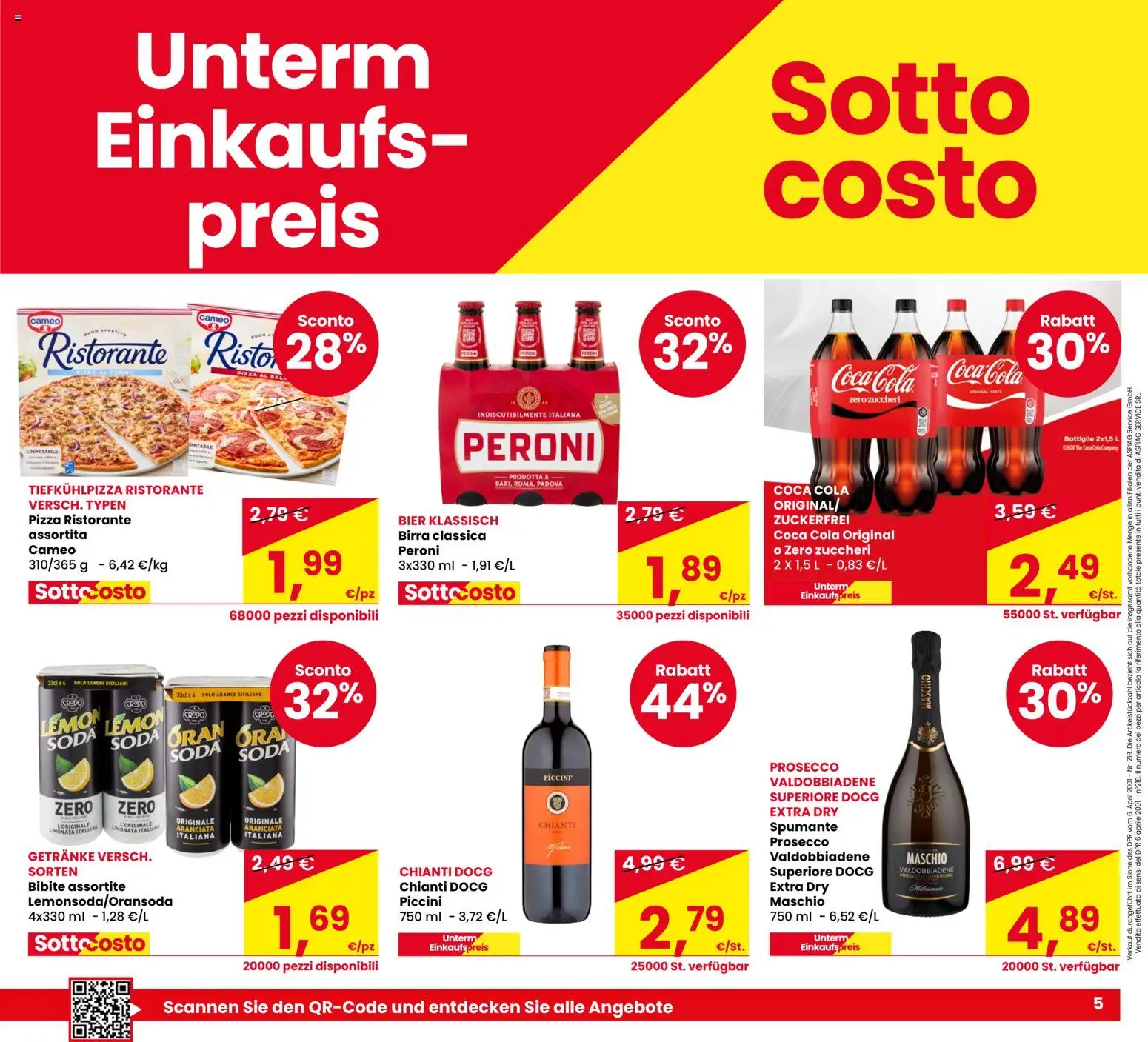 Volantino Eurospar del 01/10/2026 | Pagina: 5 | Prodotti: Birra, Arance, Limonata, Bibite