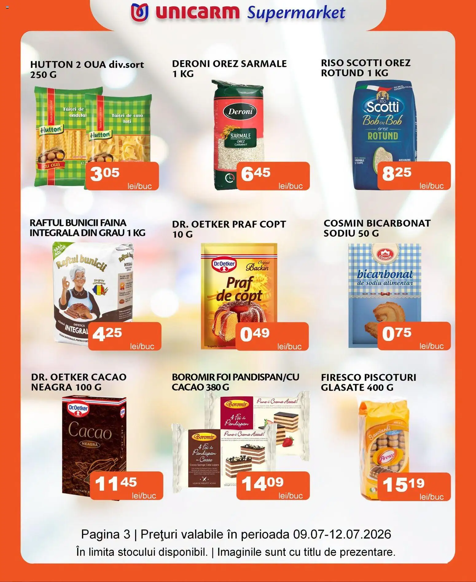 Noul catalog Unicarm – valabil de la 09.07.2026 | Pagină: 3 | Produse: Ouă, Făină, Orez, Cacao