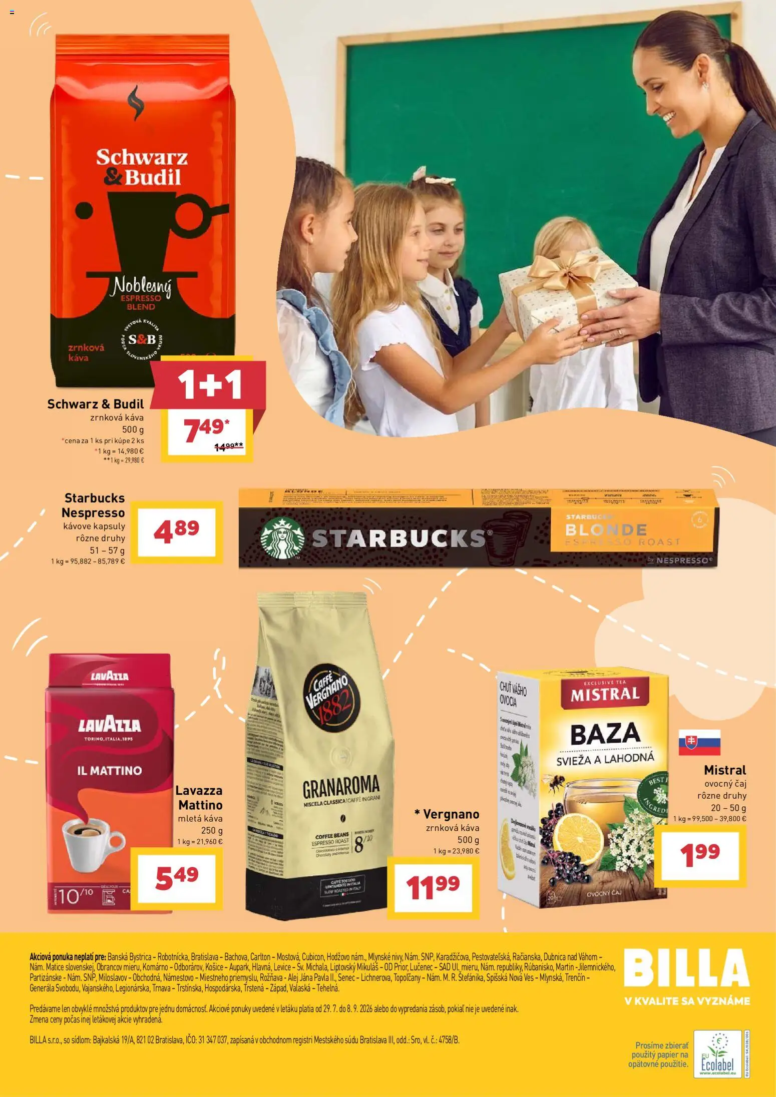 Nové Billa akcie – leták je platný od 29.07.2026 | Strana: 25 | Produkty: Káva, Čaj, Lavazza, Zrnková káva