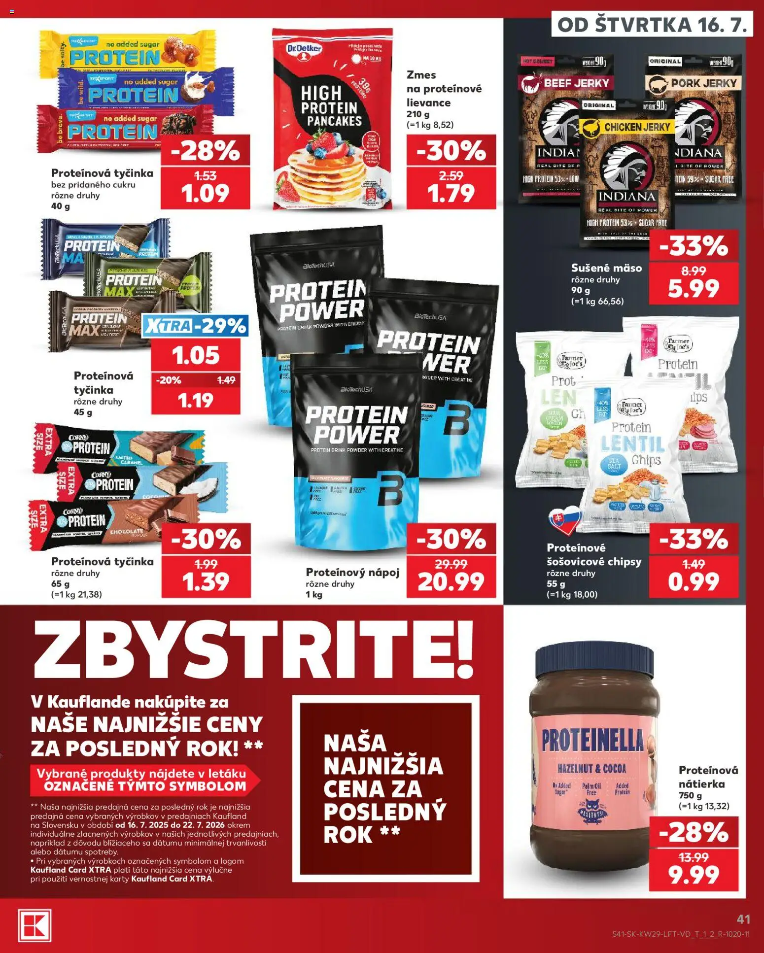 Nové Kaufland akcie – leták je platný od 16.07.2026 | Strana: 41 | Produkty: Sušené mäso, Proteinella, Proteínová tyčinka, Chipsy