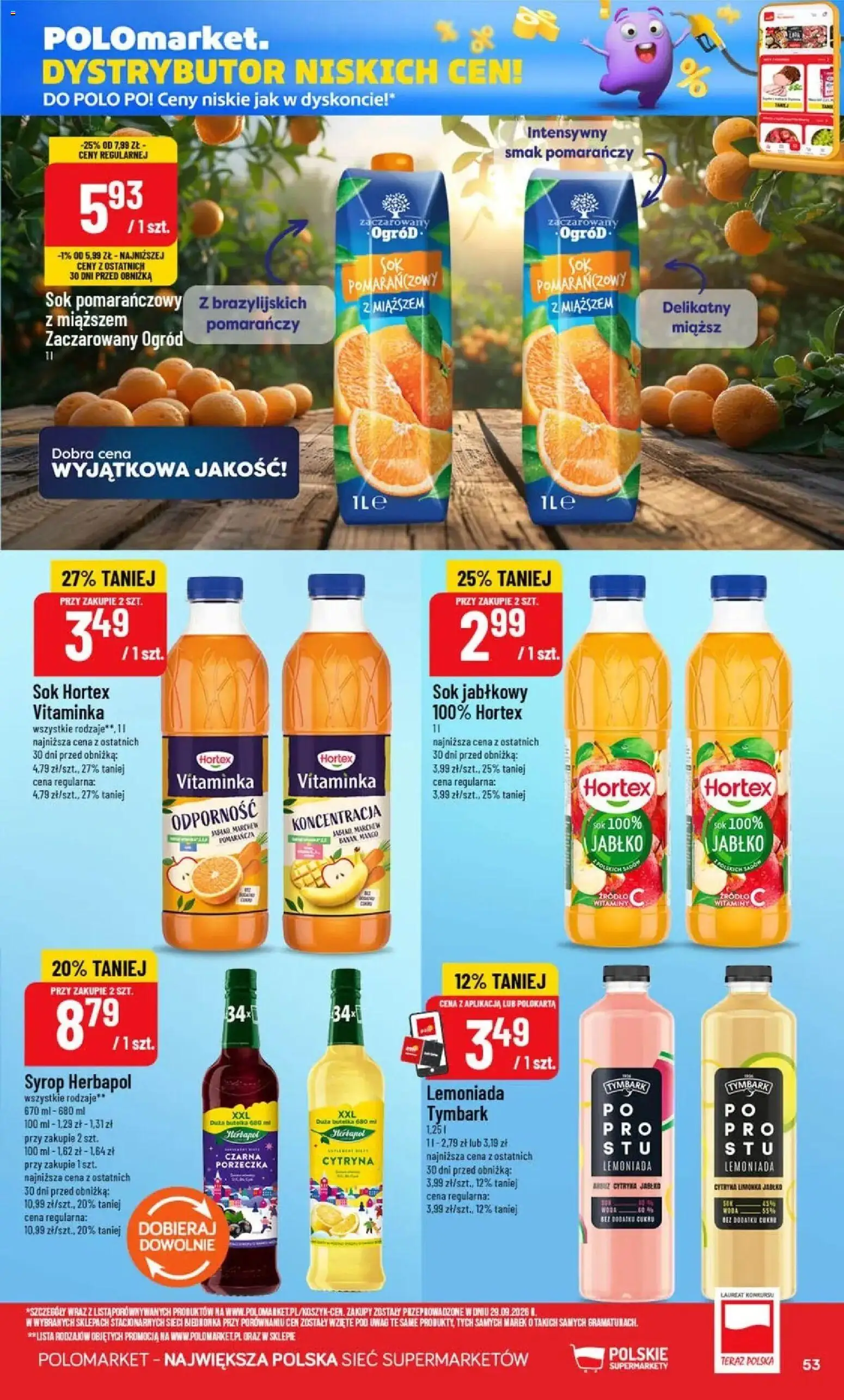 Nowa POLOmarket gazetka od jutra 14.10.2026 | Strona: 53 | Produkty: Syrop, Arbuz, Sok jabłkowy, Lemoniada