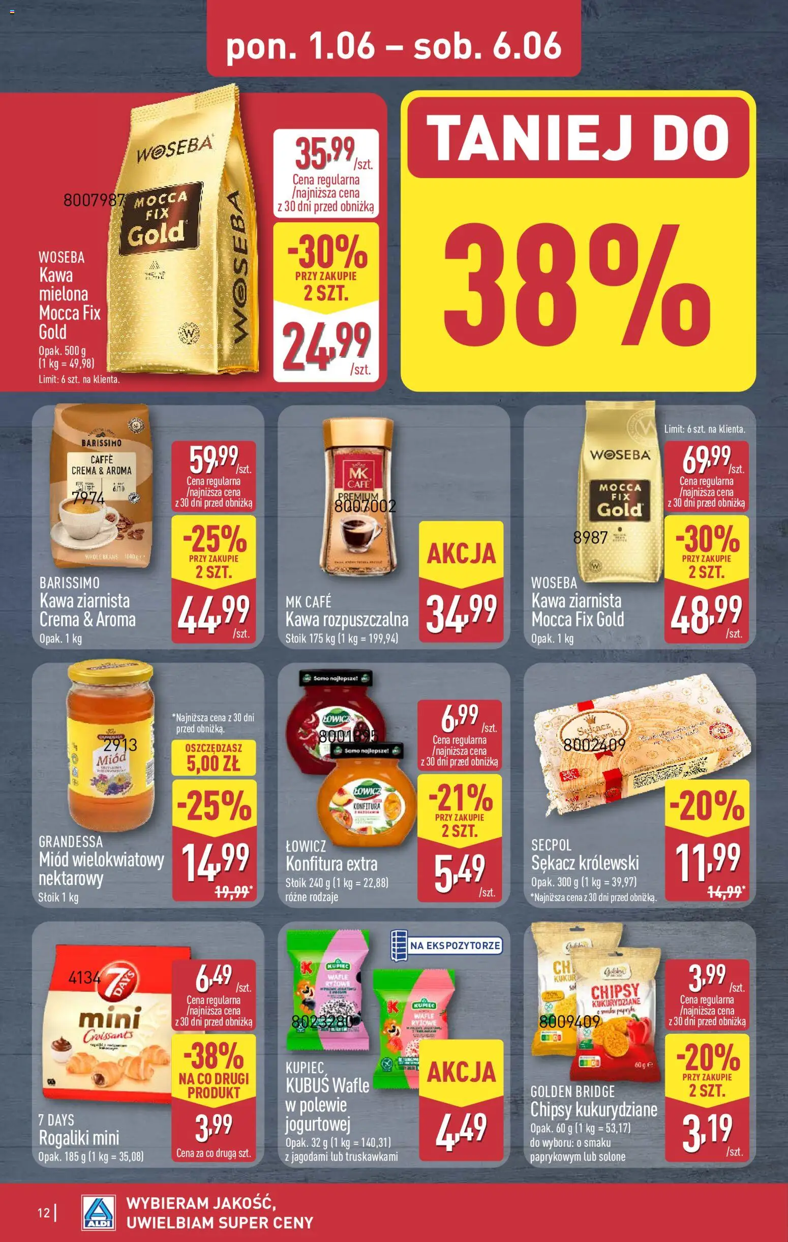 Aldi gazetka od 01.06.2026 | Strona: 12 | Produkty: Chipsy kukurydziane, Chipsy, Wafle, Kawa ziarnista