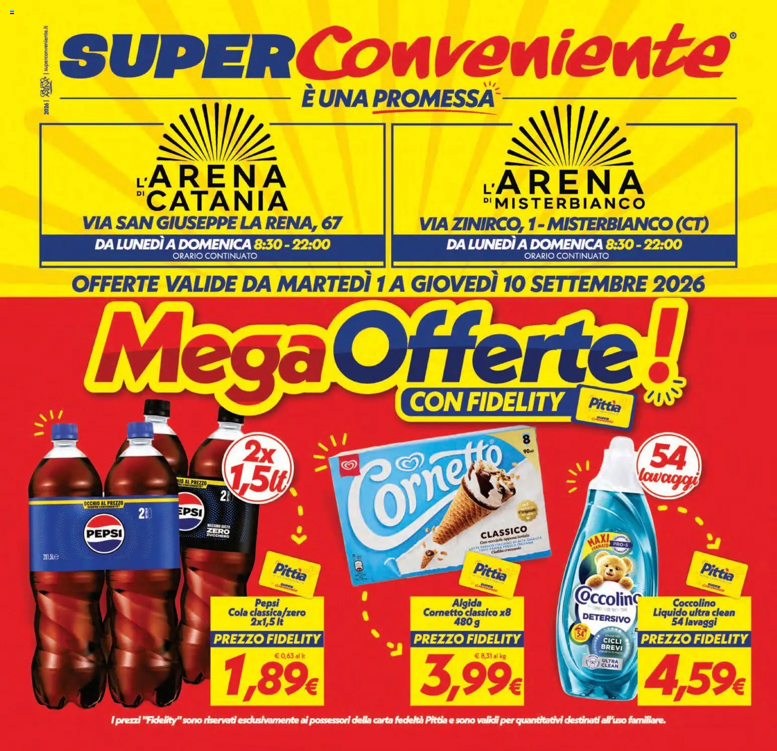 Volantino SuperConveniente del 01/09/2026 | Pagina: 1 | Prodotti: Pepsi Zero, Zucchero, Pepsi, Cialda