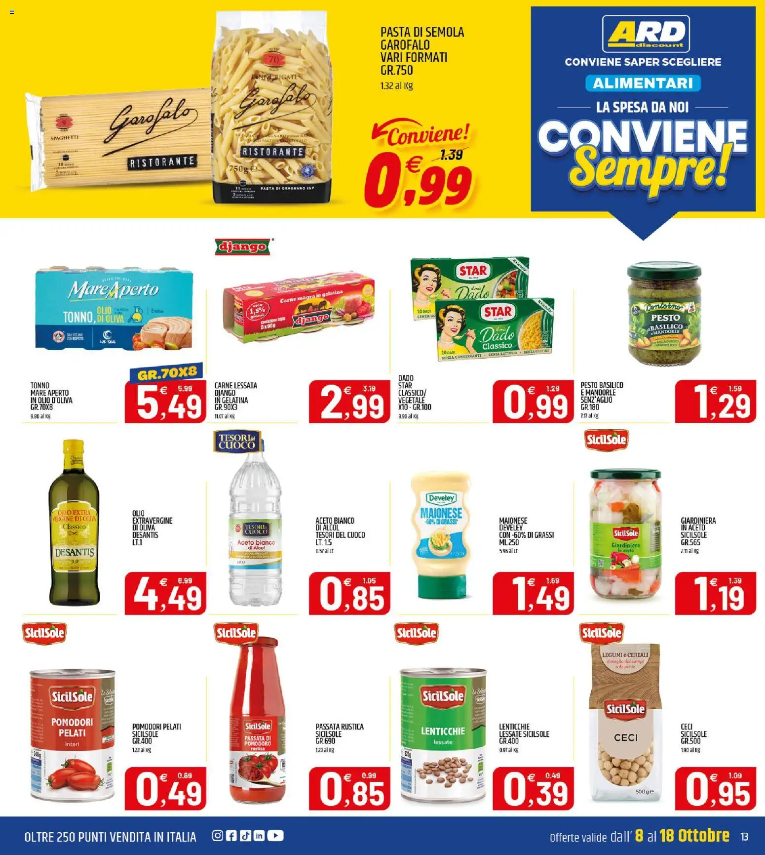 Volantino ARD Discount del 08/10/2026 | Pagina: 13 | Prodotti: Maionese, Pomodoro, Carne, Spaghetti