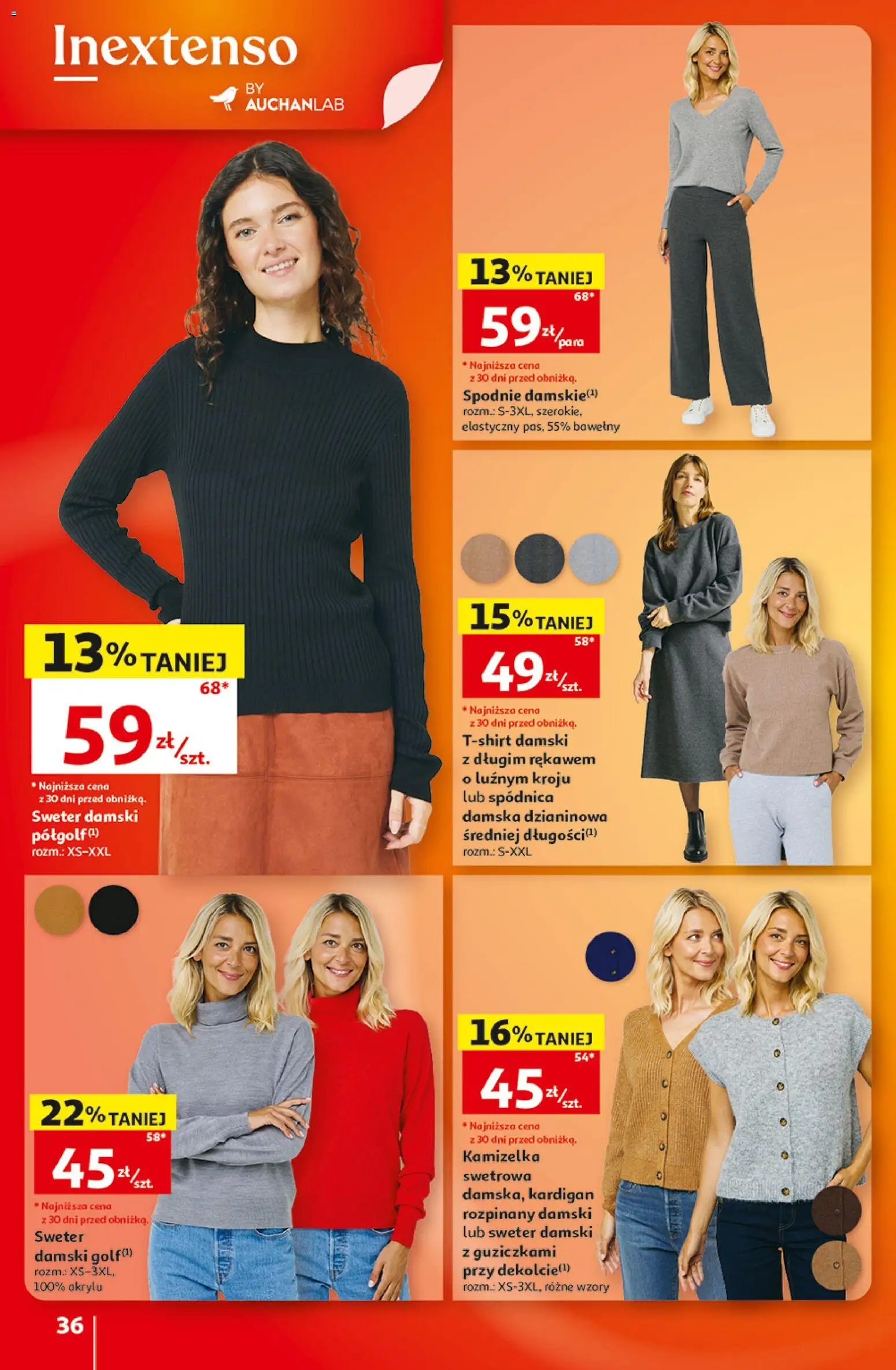 Auchan gazetka - Hipermarket od 22.10.2026 | Strona: 36 | Produkty: Sweter, Kamizelka, Spodnie, Kardigan