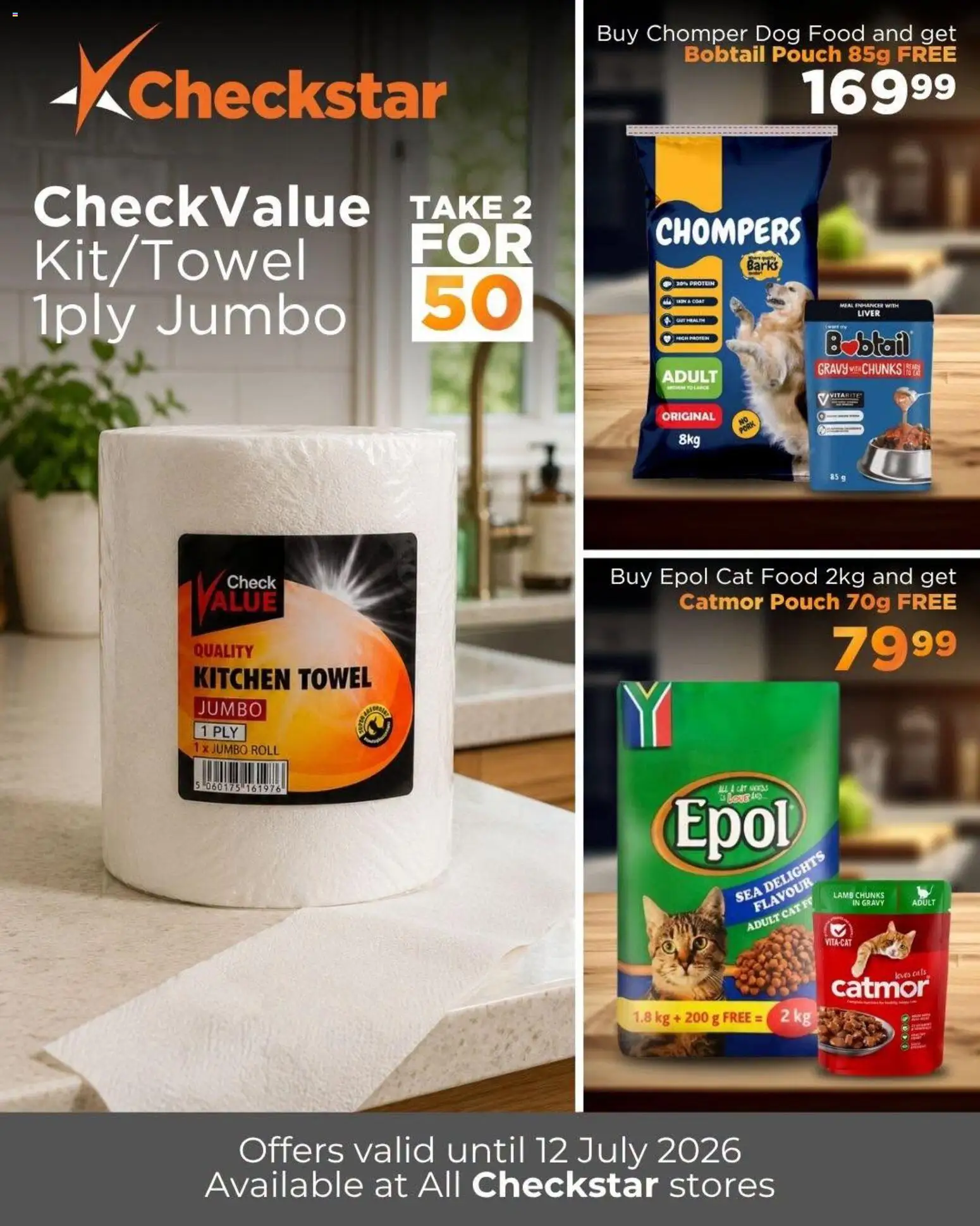 New Check Star catalogue – valid from 02/07/2026 | Page: 1 | Products: Towel, Gravy, Cat food, Dog food
