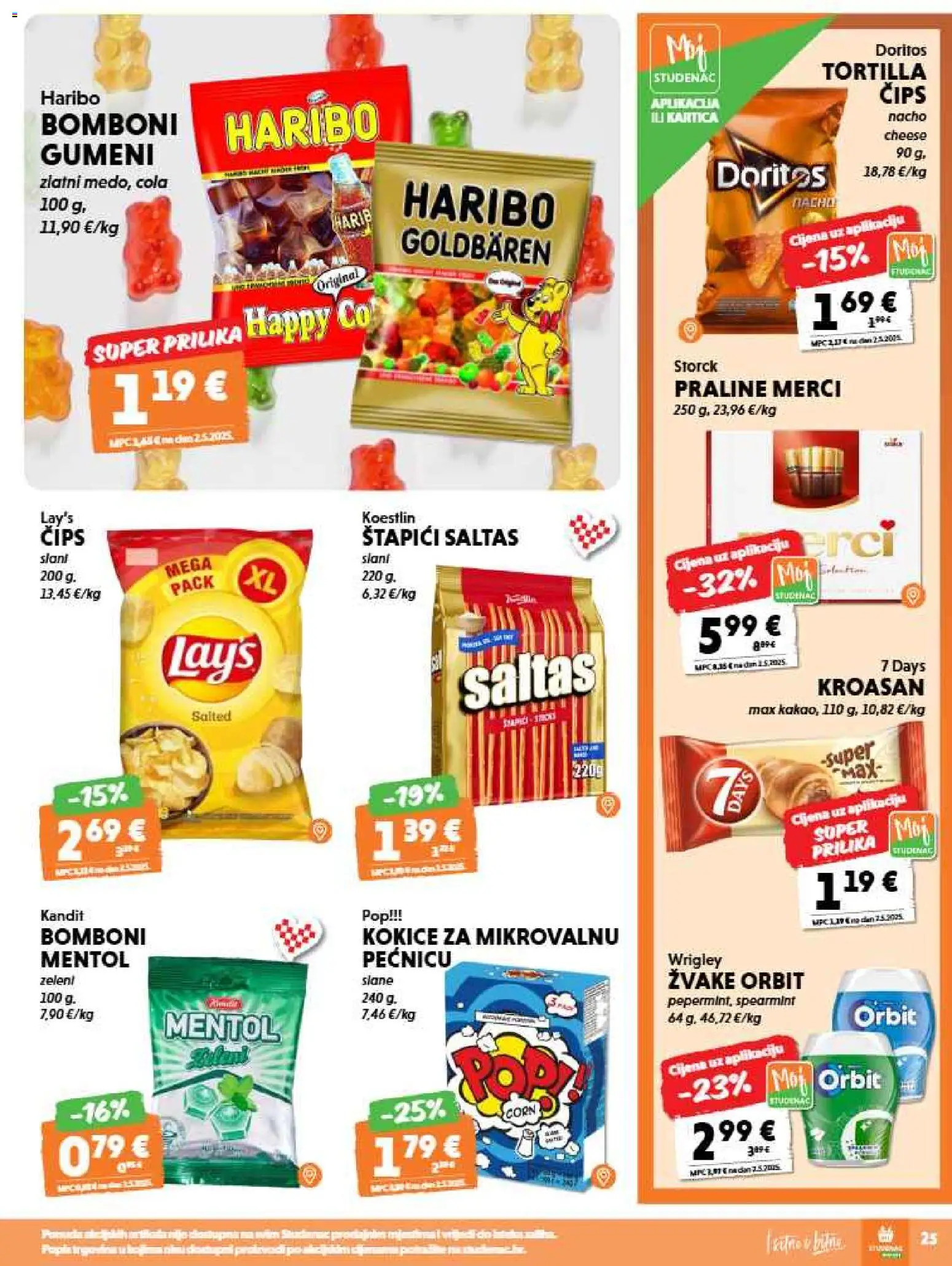 Studenac katalog | vrijedi od 12.08.2026 | Stranica: 25 | Proizvodi: Praline, Čips, Merci, Štapići