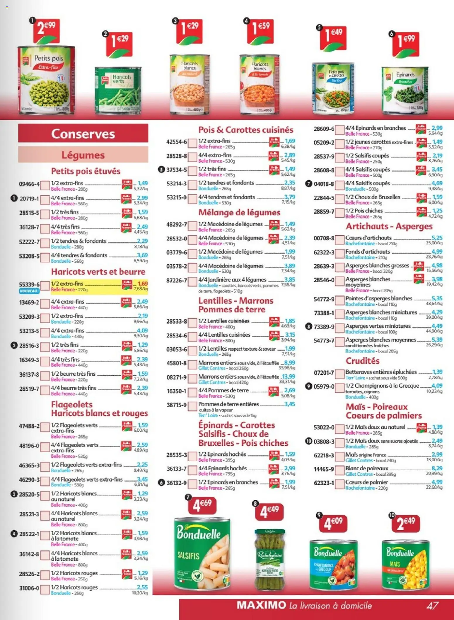 {H1} | Page: 47 | Produits: Asperges vertes, Haricots rouges, Beurre, Haricots