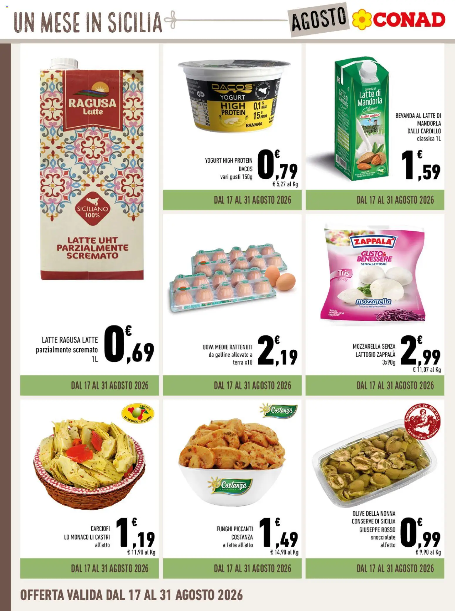 Volantino Conad del 29/07/2026 | Pagina: 4 | Prodotti: Mozzarella senza lattosio, Yogurt, Uova, Mozzarella