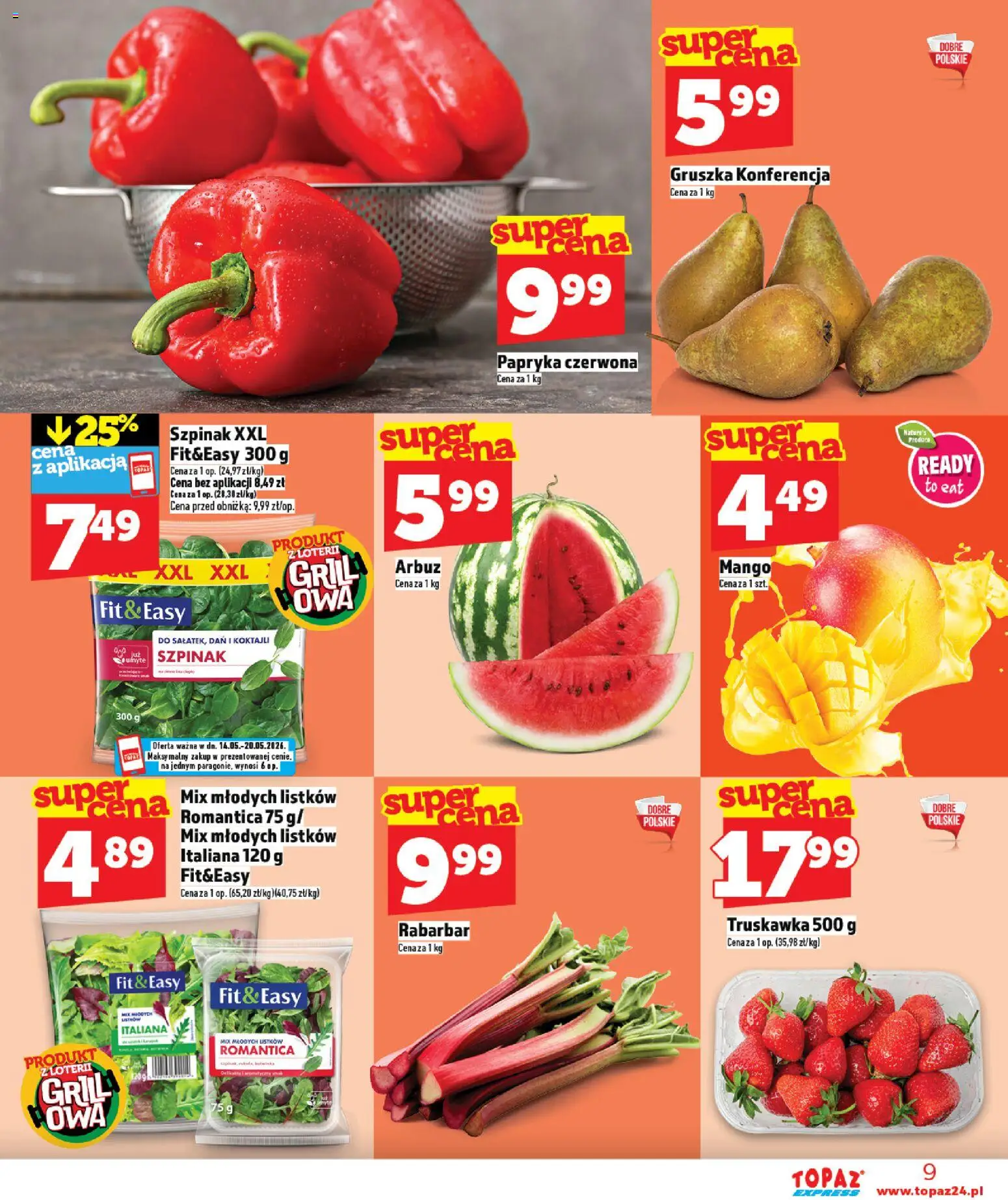 Topaz gazetka - Express od 14.05.2026 | Strona: 9 | Produkty: Grill, Papryka, Szpinak, Papryka czerwona