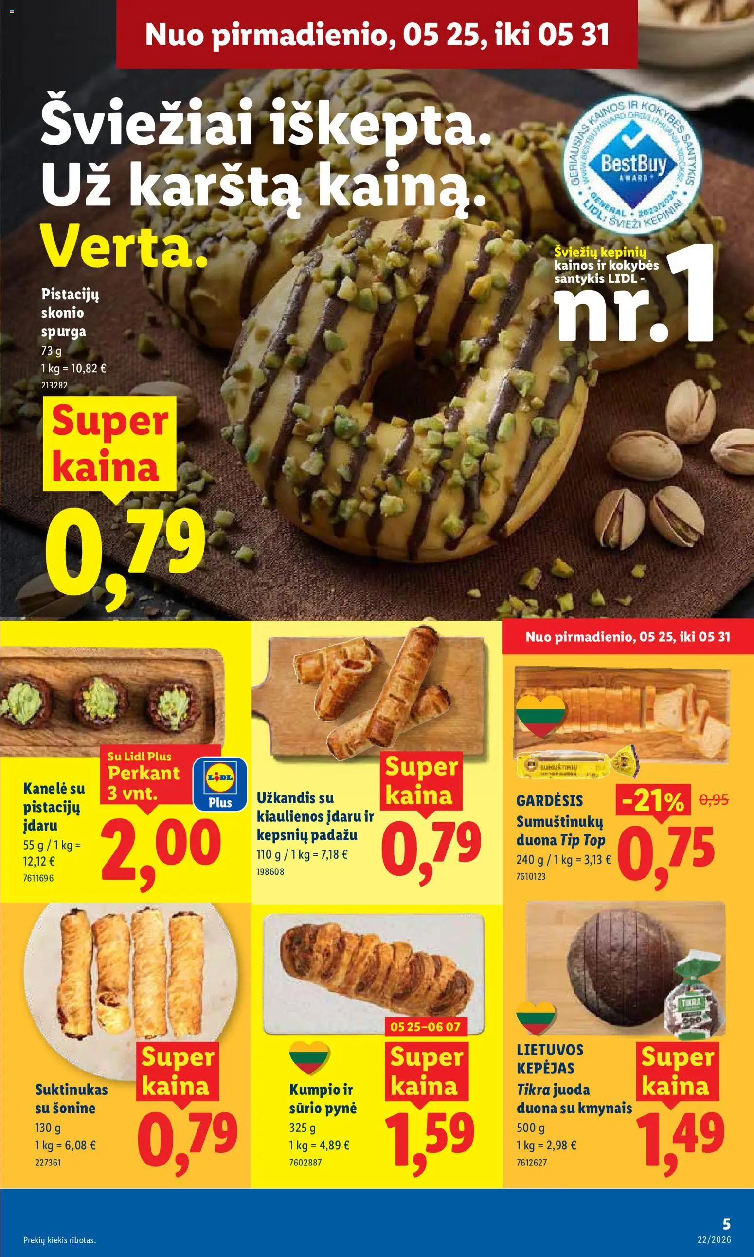 LIDL akcijos nuo 25.05.2026 | Puslapis: 5 | Prekių: Kiaulienos, Spurga, Duona