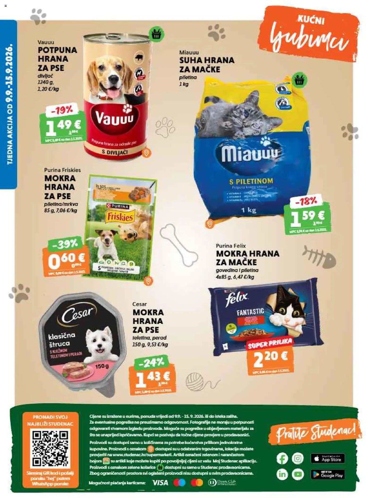 Studenac katalog | vrijedi od 09.09.2026 | Stranica: 40 | Proizvodi: Hrana za pse, Hrana za mačke, Suha hrana za pse, Perad