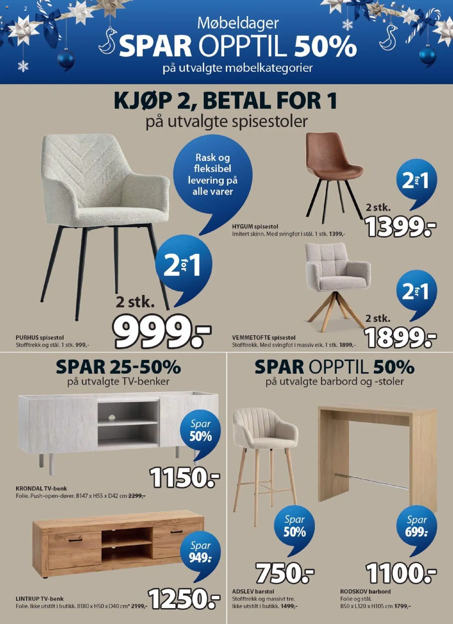 {H1} | Side: 2 | Produkter: Folie, Tv, Spisestol, Barstol