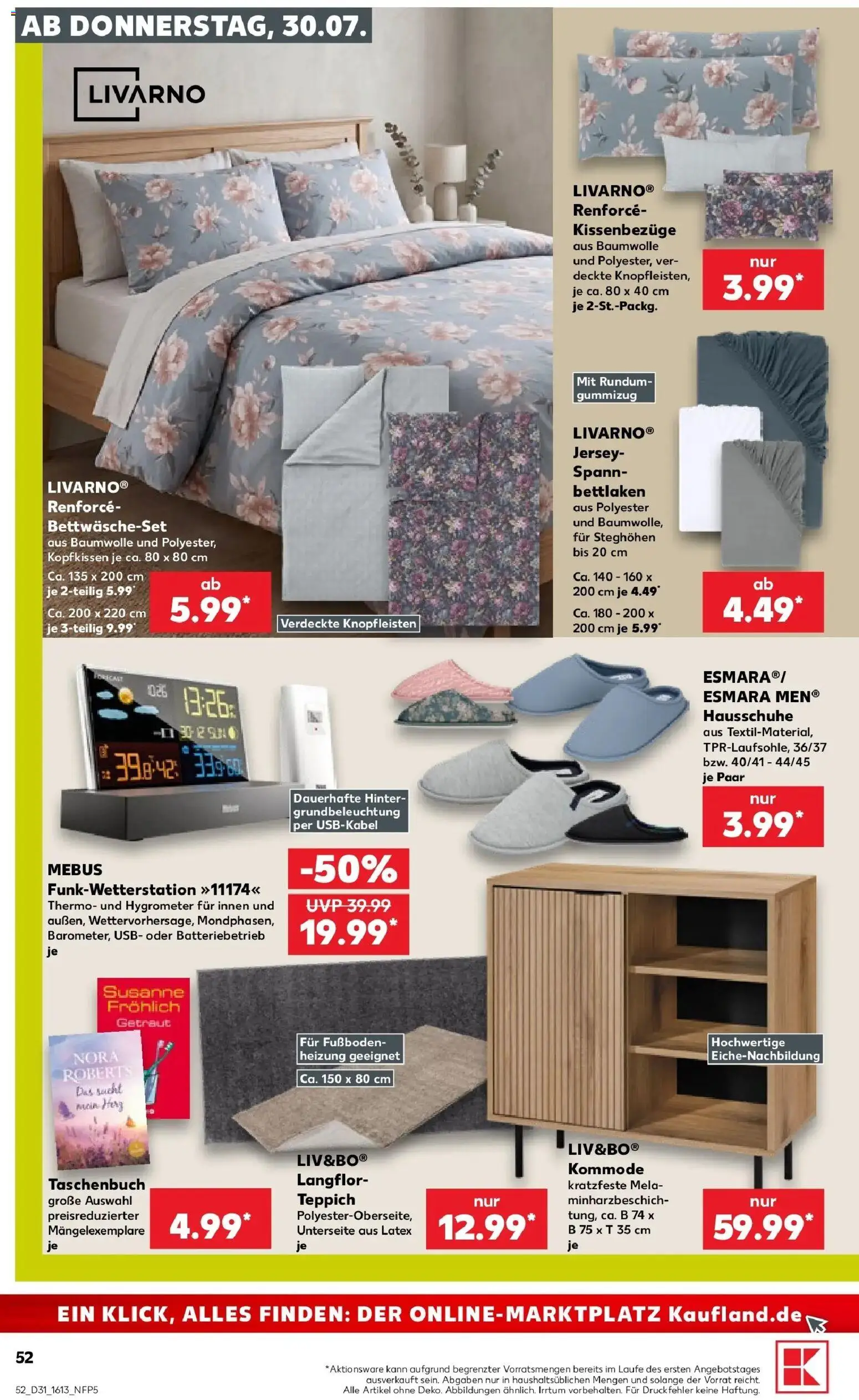 Kaufland Prospekt Buchen – gültig ab 30.07.2026 | Seite: 52 | Produkte: Kommode, Kopfkissen, Teppich, Hausschuhe