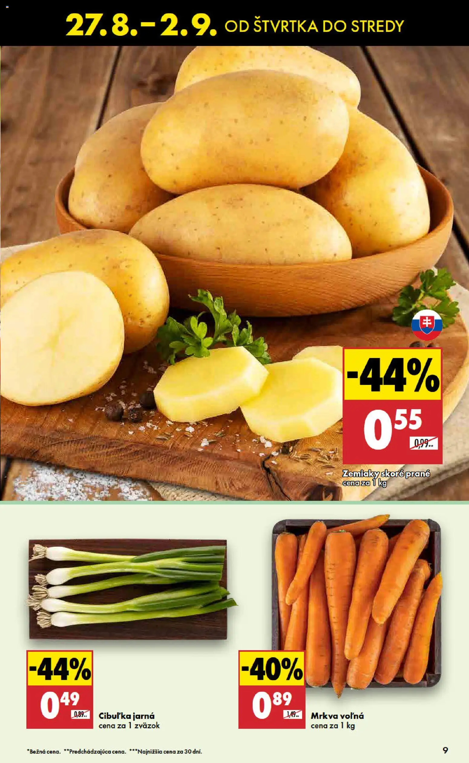 Nové Biedronka akcie – leták je platný od 27.08.2026 | Strana: 9 | Produkty: Jarná cibuľka, Mrkva, Zemiaky