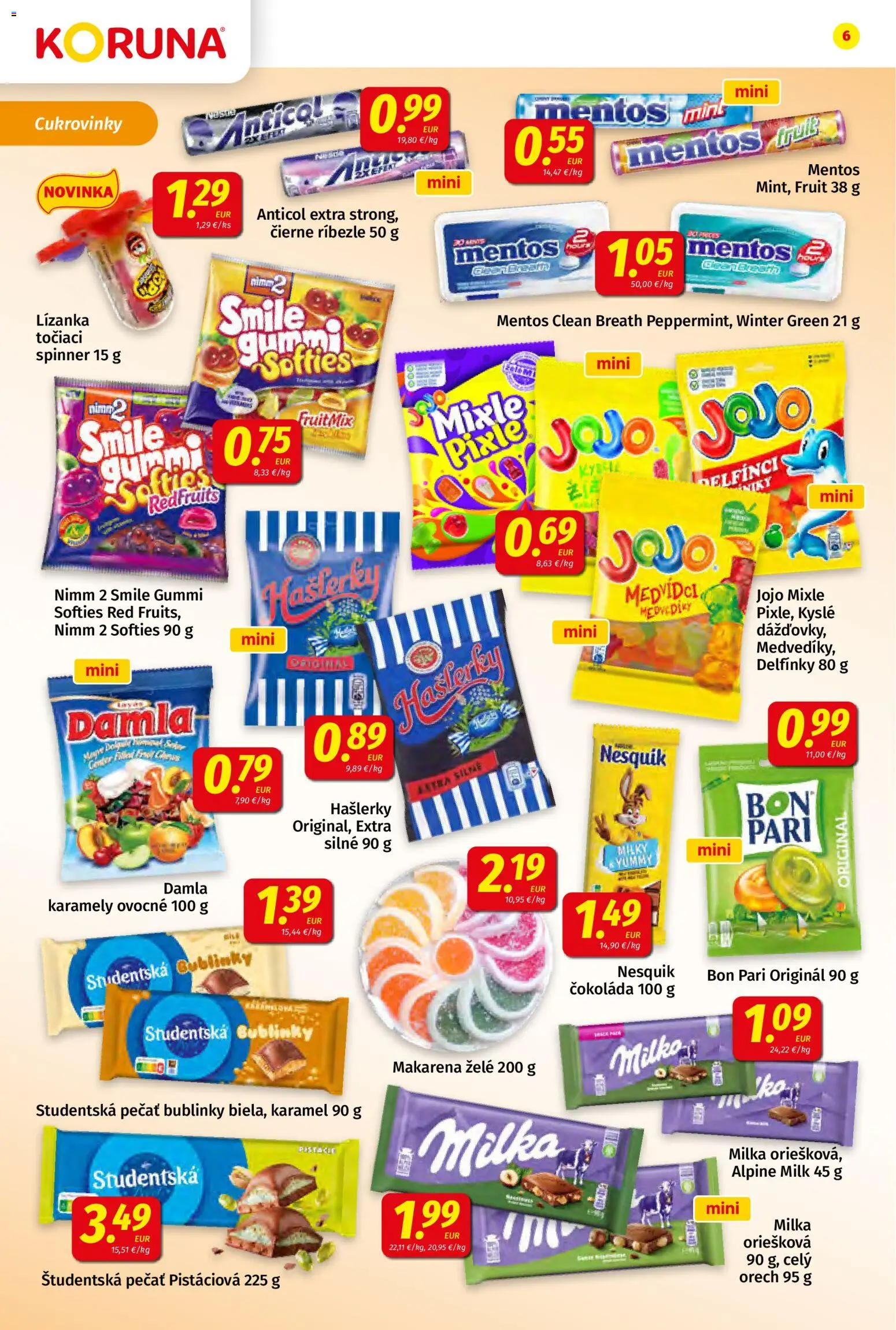 Nové Koruna akcie – leták je platný od 24.04.2026 | Strana: 6 | Produkty: Čokoláda, Študentská pečať, Milka, Nesquik