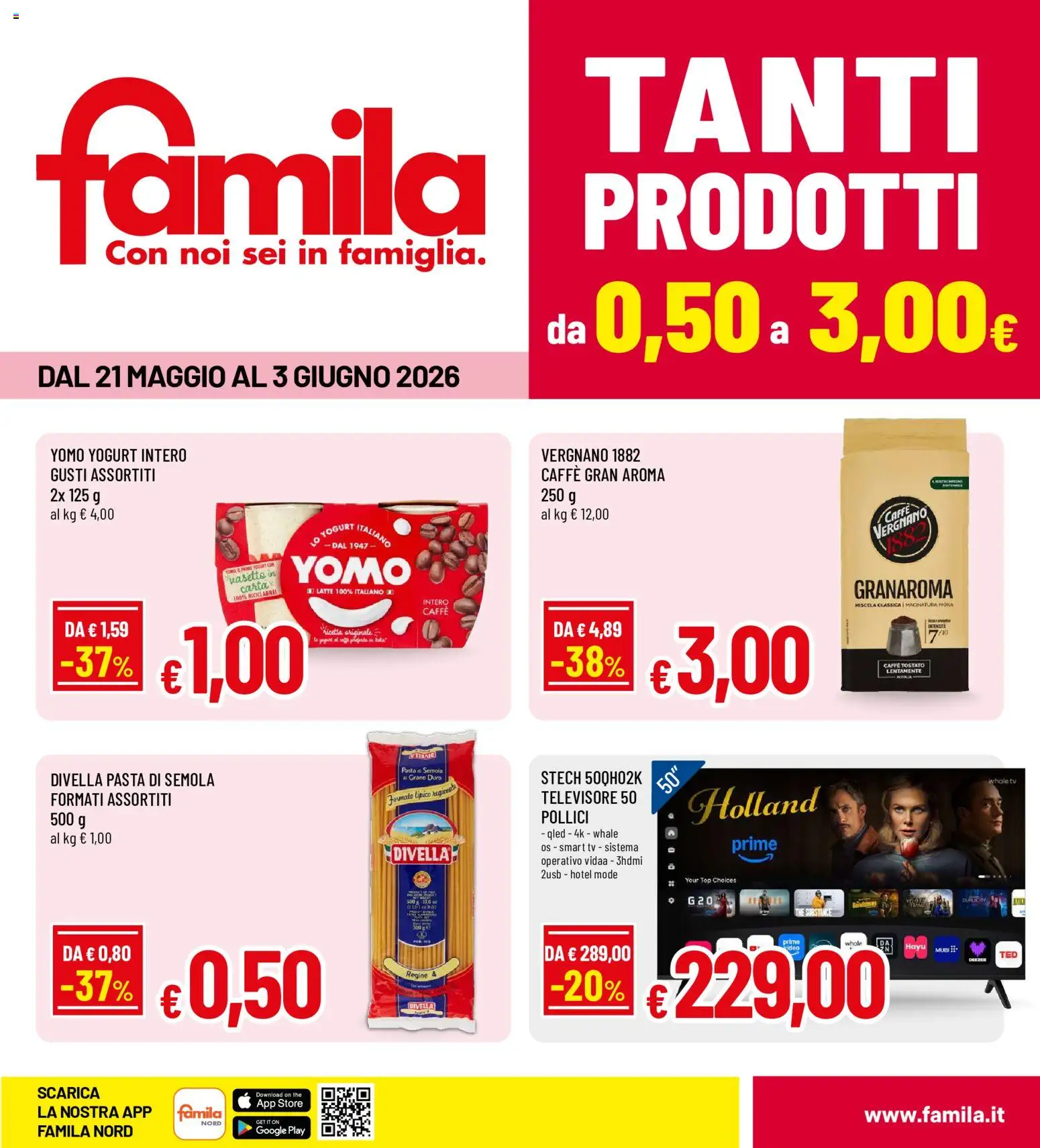 Volantino Famila del 21.05.2026 | Pagina: 1 | Prodotti: Yogurt, Latte, Top, TV