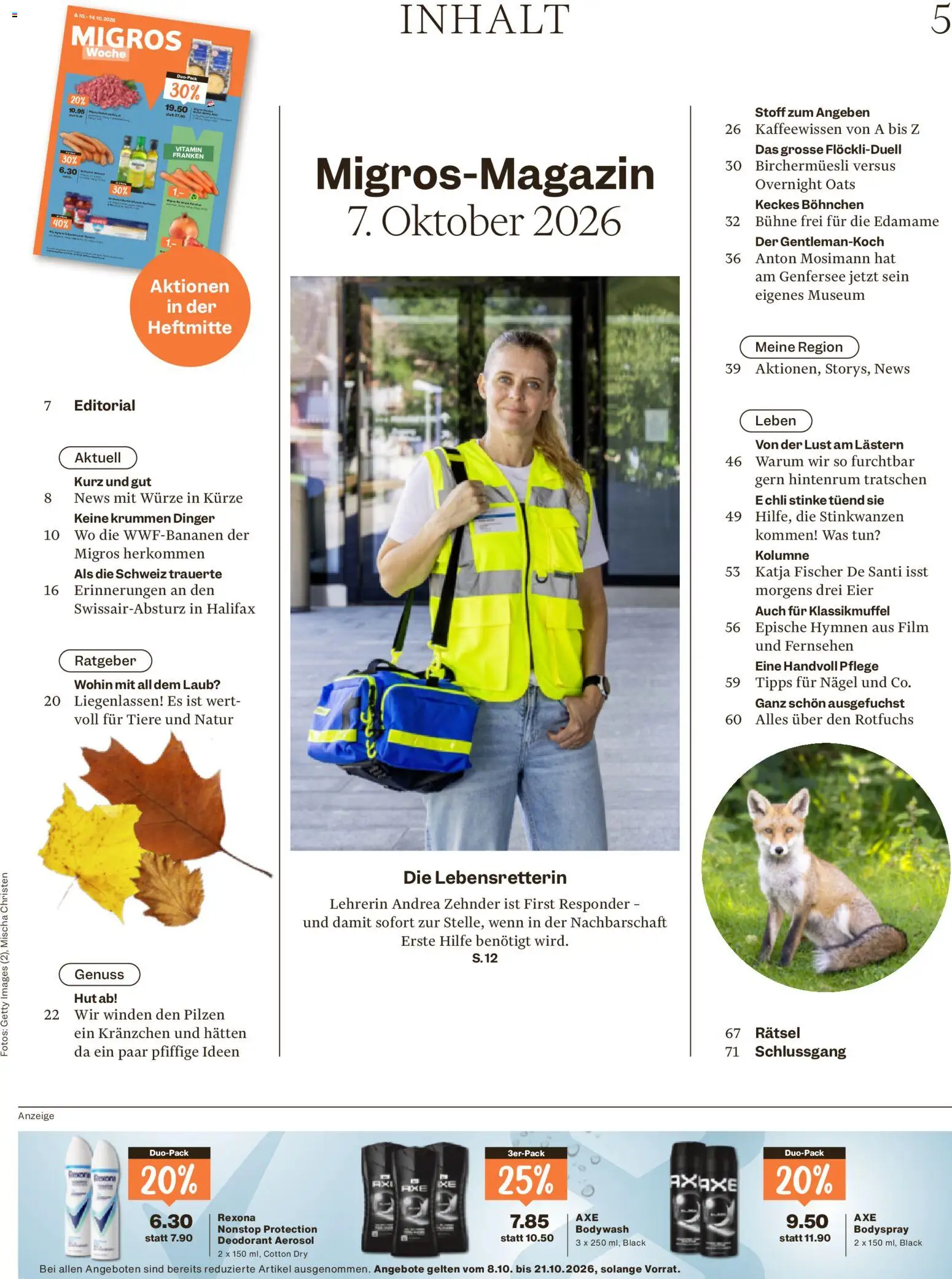 Migros aktionen Magazin – gültig ab 07.10.2026 | Seite: 5 | Produkte: Deodorant, Eier, Hut, Fernsehen