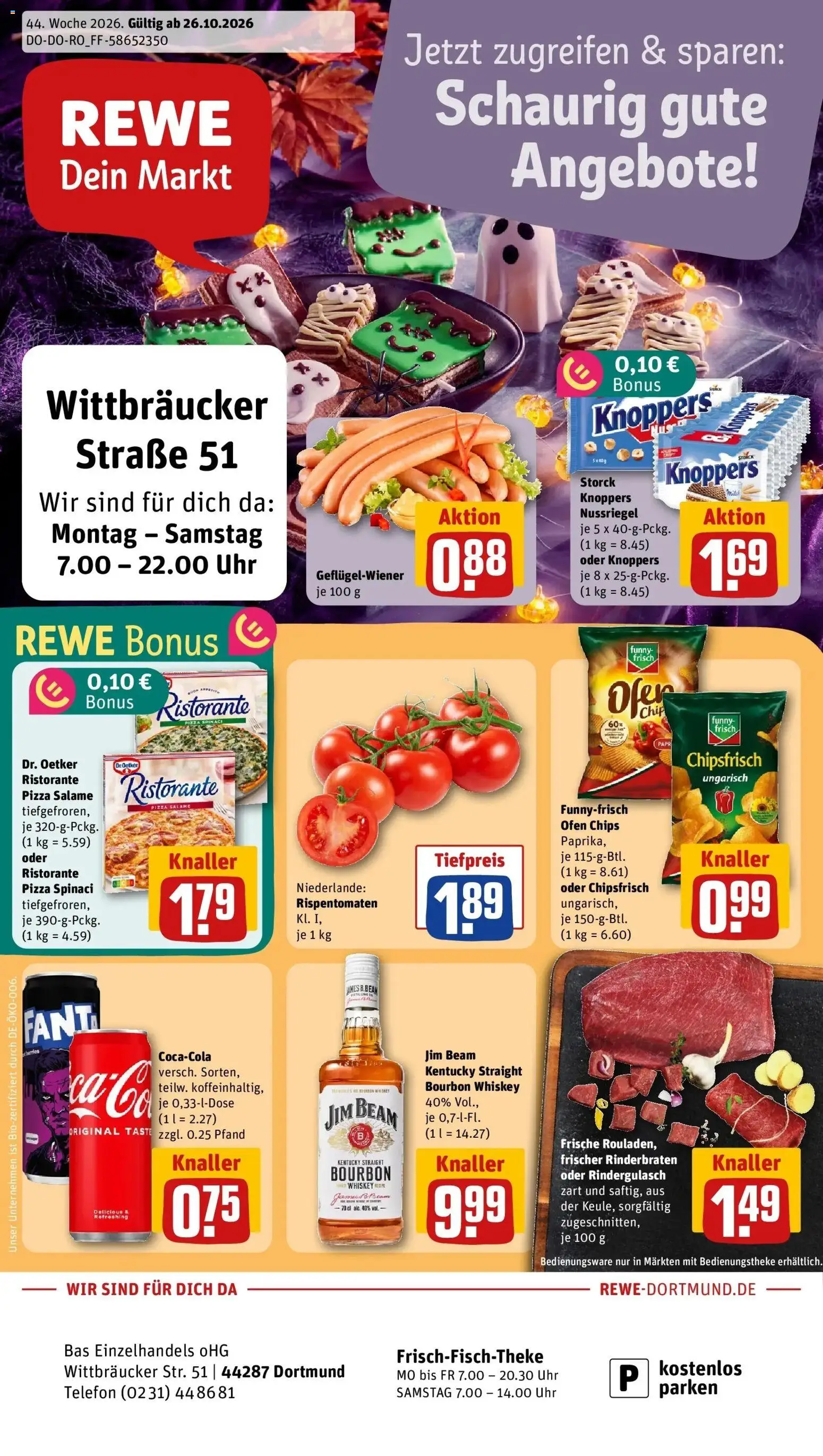 REWE Prospekt ab 26.10.2026 zum Blättern » Angebote | Seite: 1 | Produkte: Ristorante, Funny frisch, Bourbon, Telefon